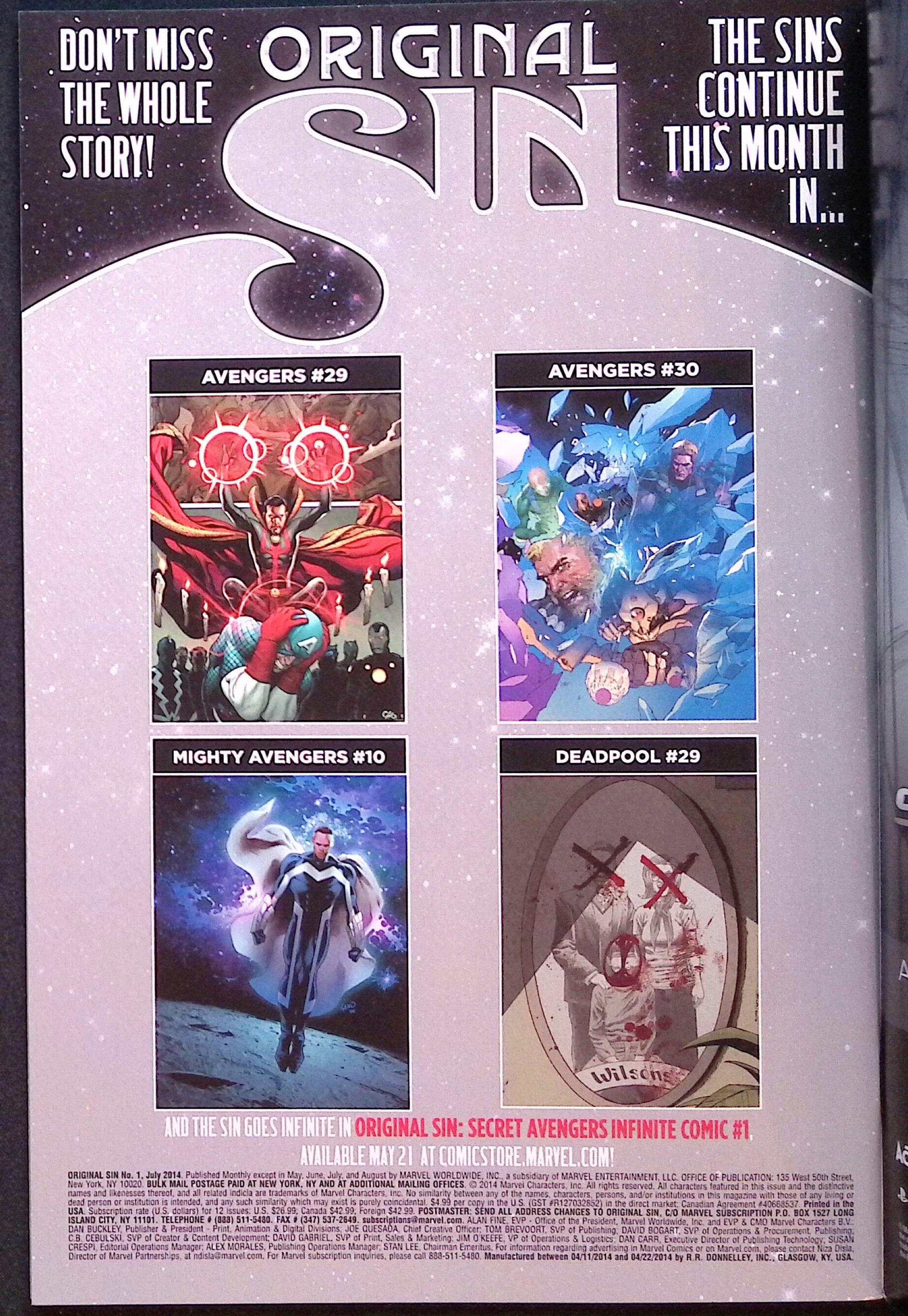 Original Sin # 1 2014 NM-