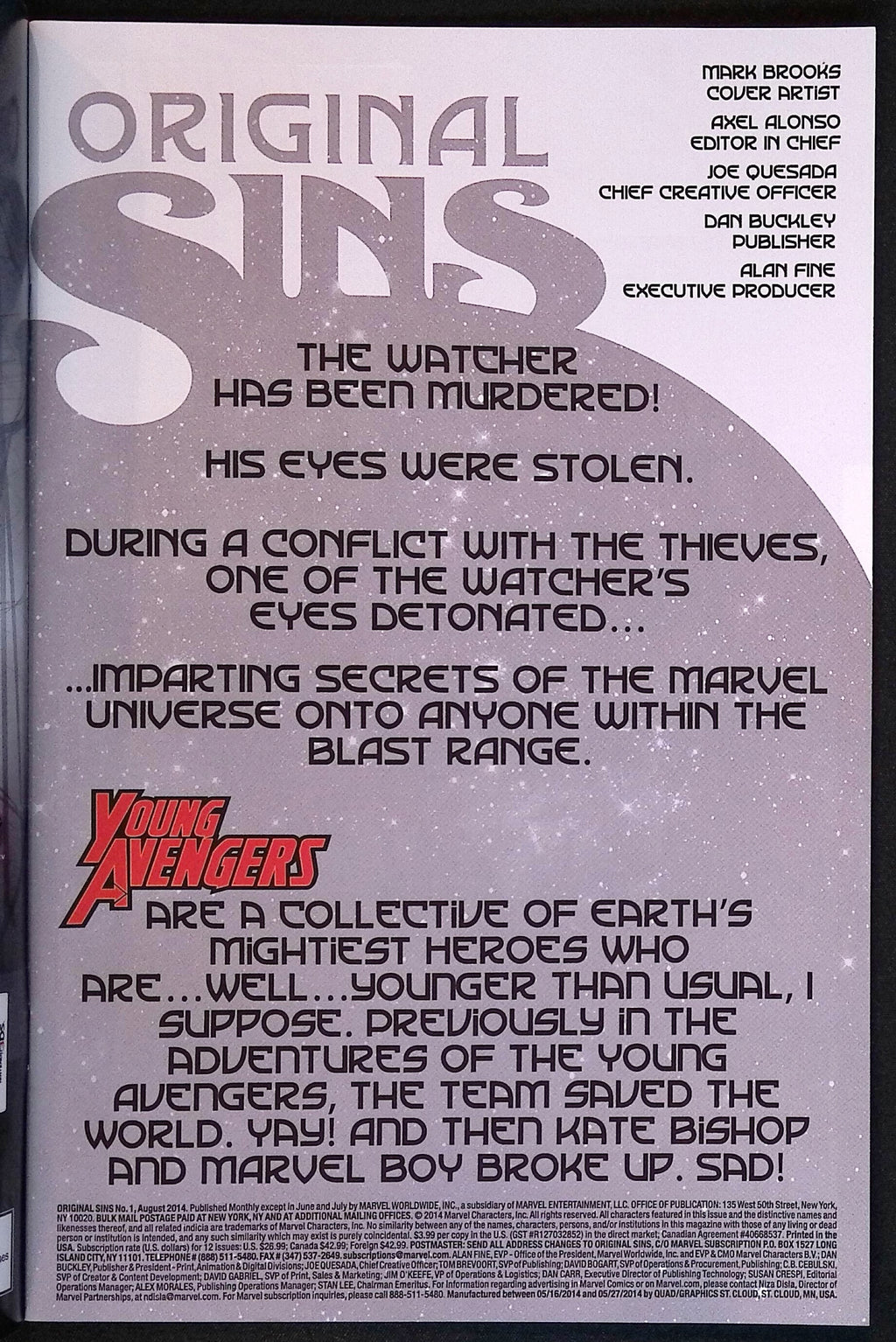 Original Sins # 1 2014 NM-