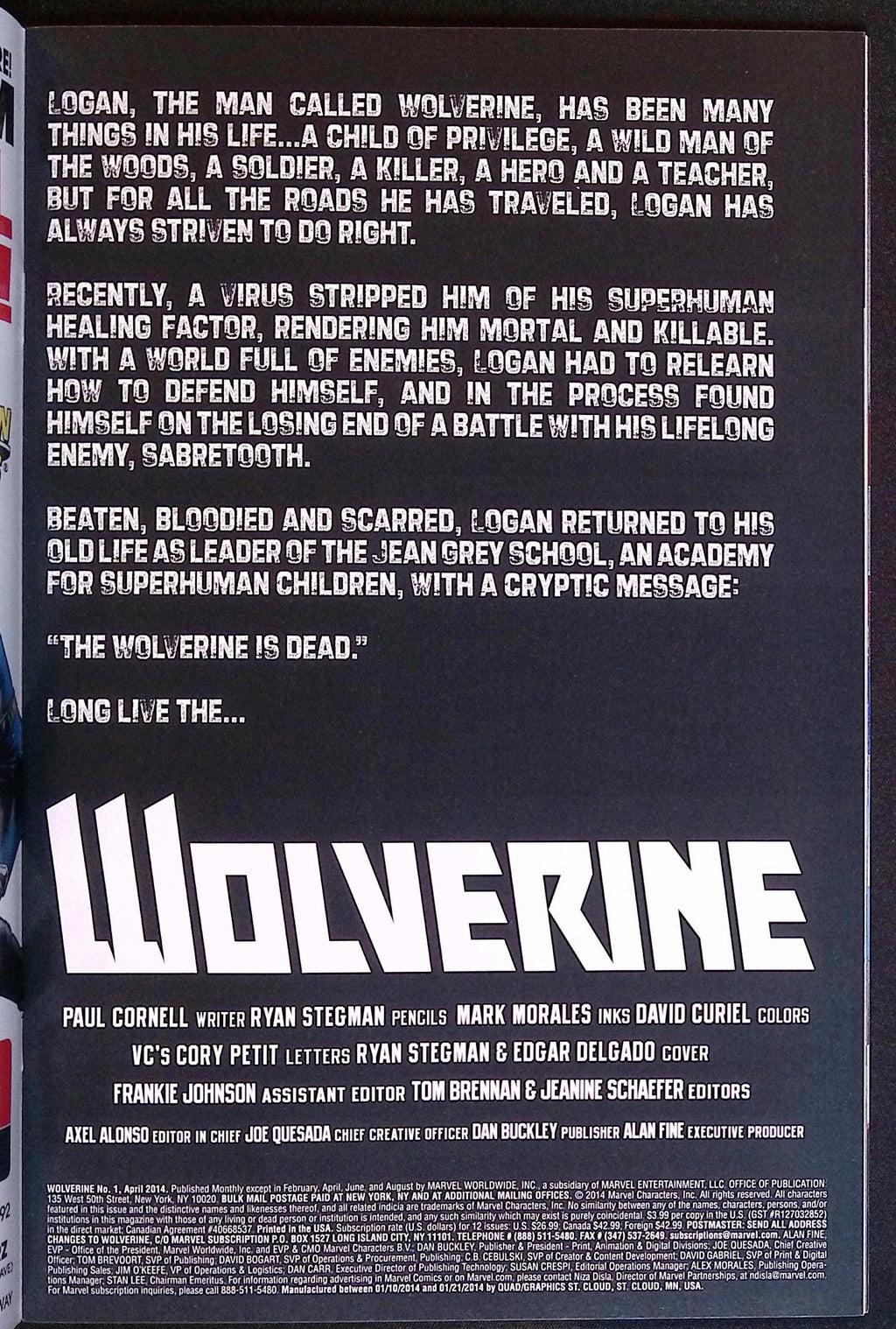 Wolverine # 1 2014 NM-