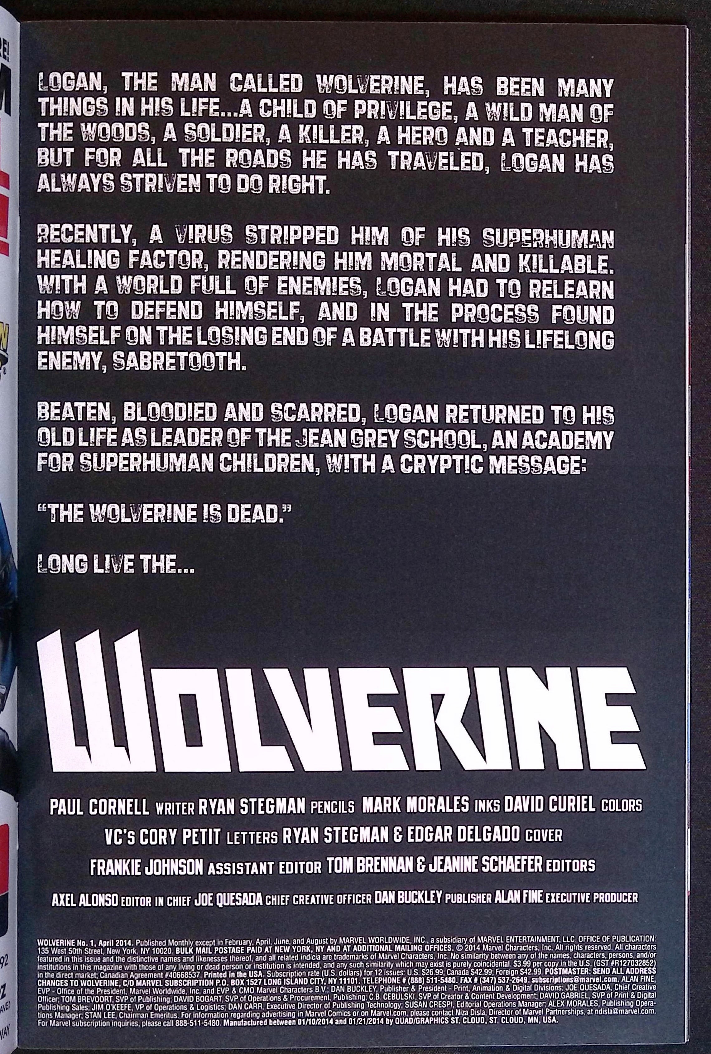 Wolverine # 1 2014 NM-