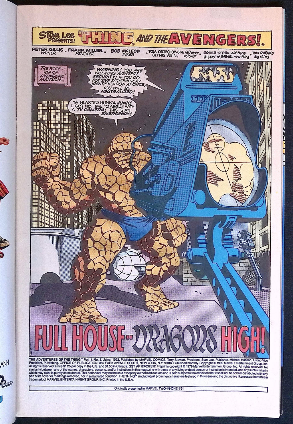 The Adventures of the Thing # 3 1992 VF+