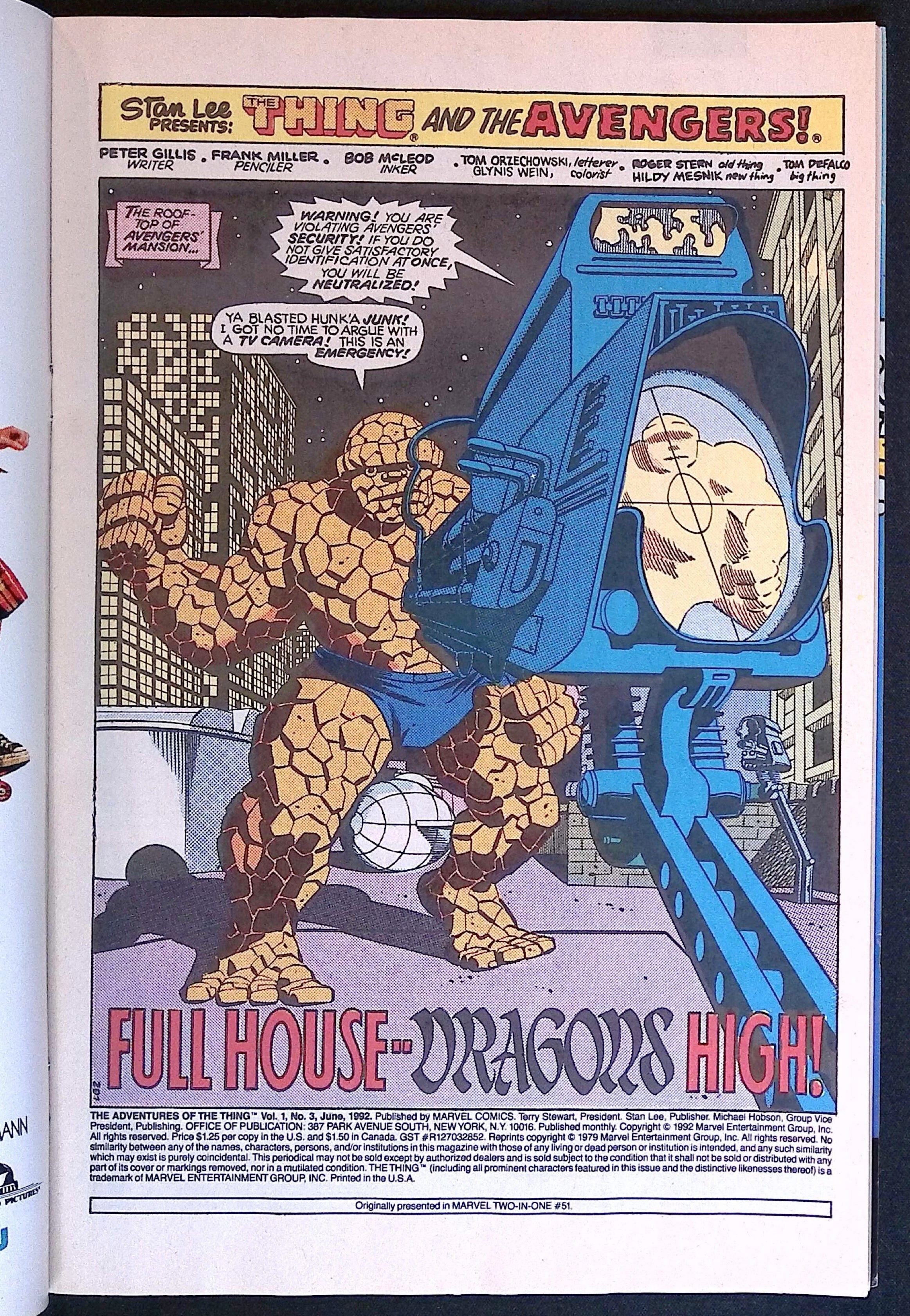 The Adventures of the Thing # 3 1992 VF+