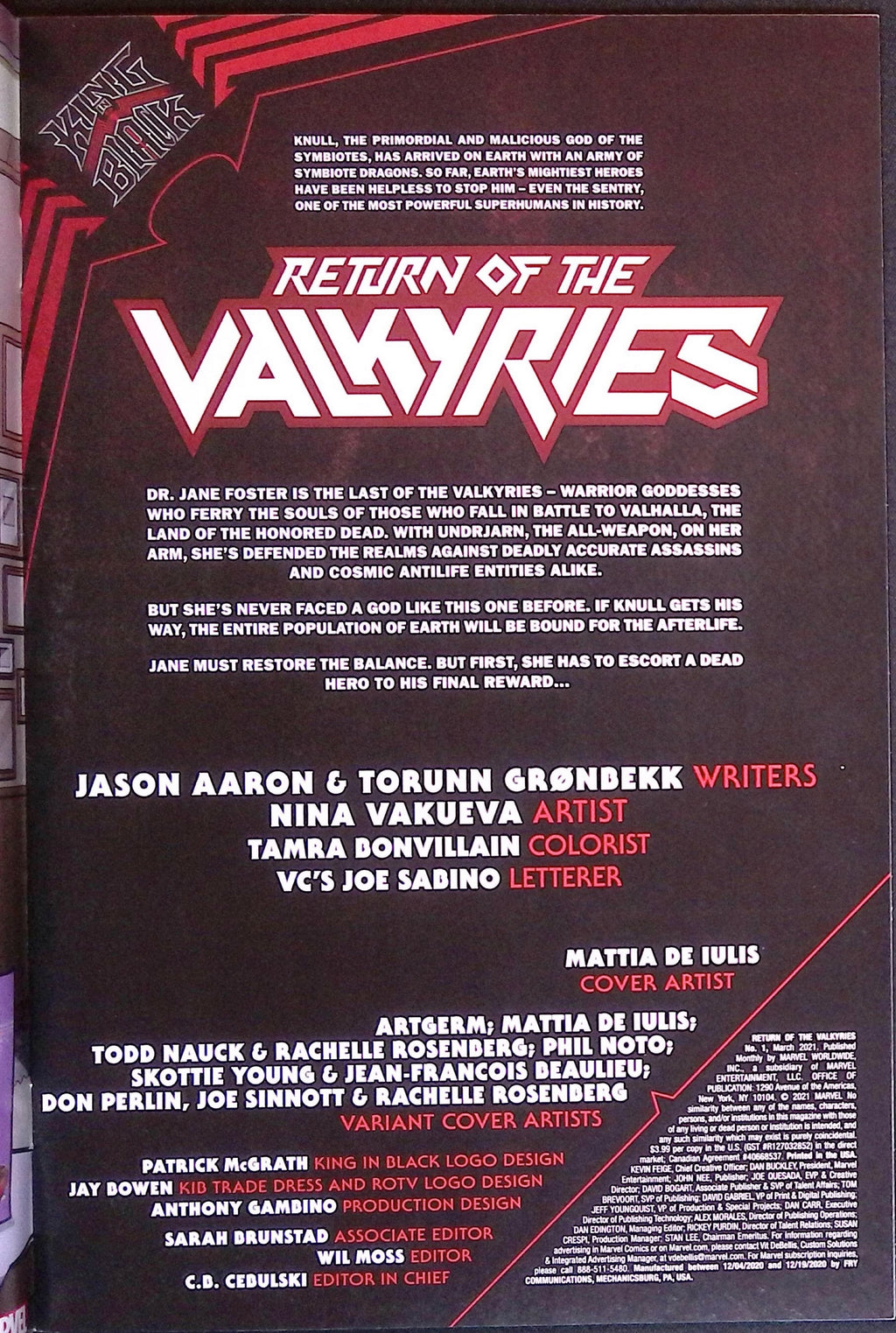 King in Black: Return of the Valkyries # 1 2021 NM-