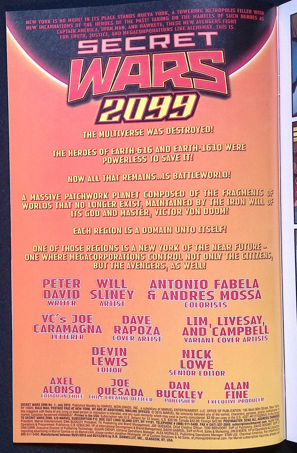 Secret Wars 2099 # 1 2015 NM-