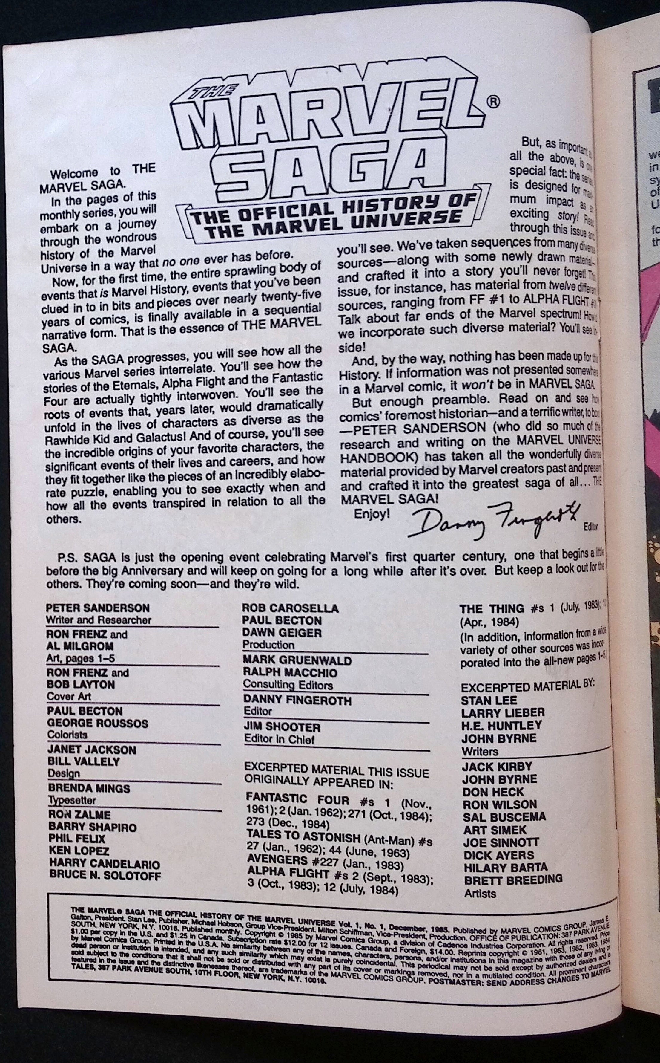 The Marvel Saga # 1 1985 VF