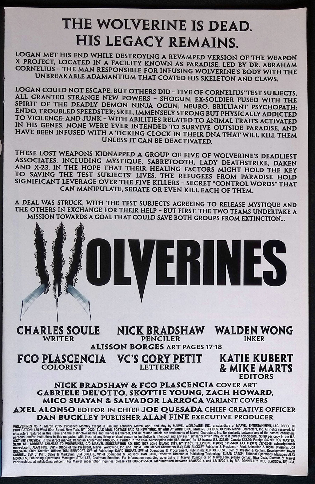 Wolverines # 1 2015 VF+