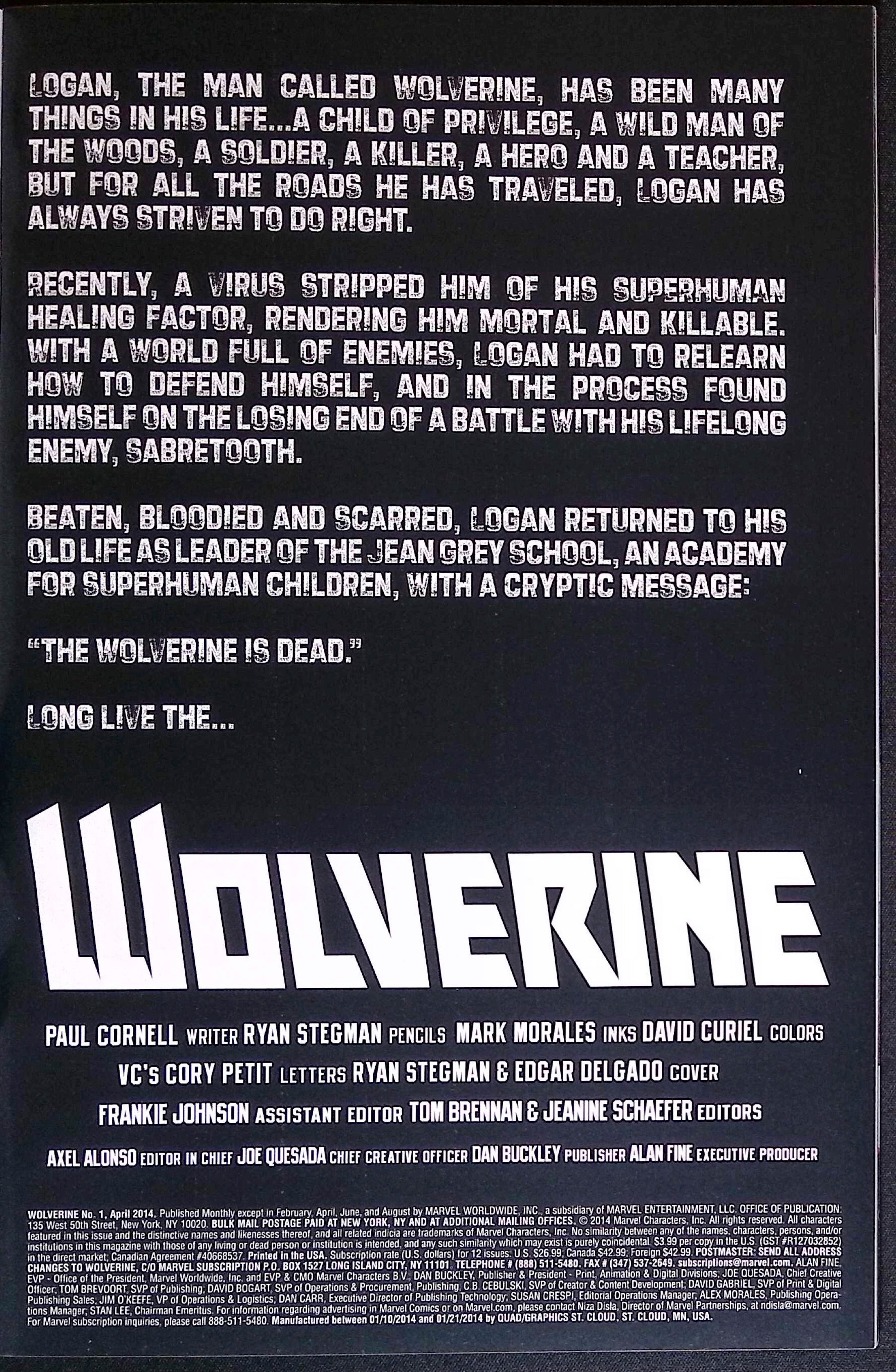 Wolverine # 1 2014 NM-