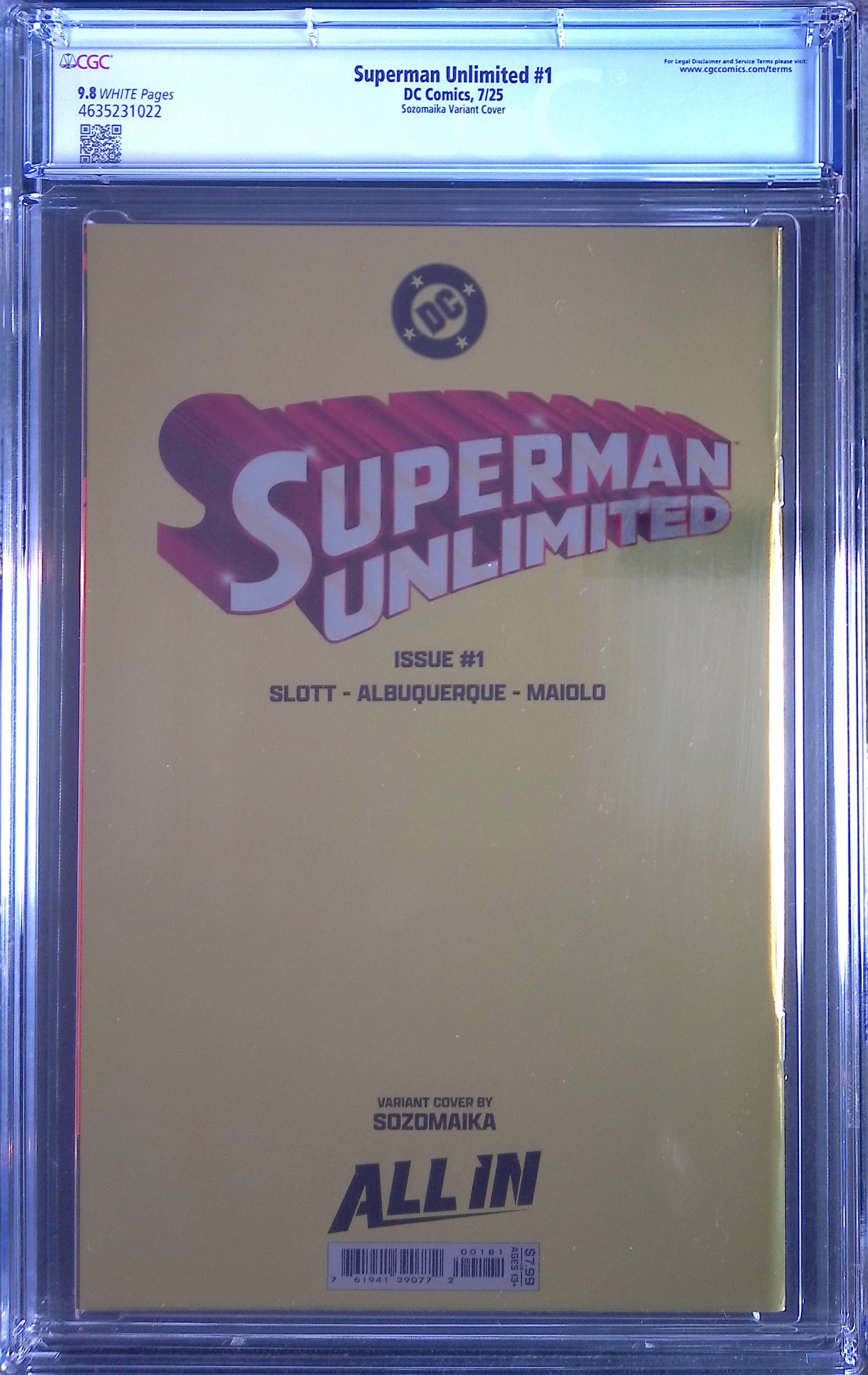 Superman Unlimited # 1 Sozomaika Foil Variant 7/25 CGC 9.8 4631836022 (Mark on Front)