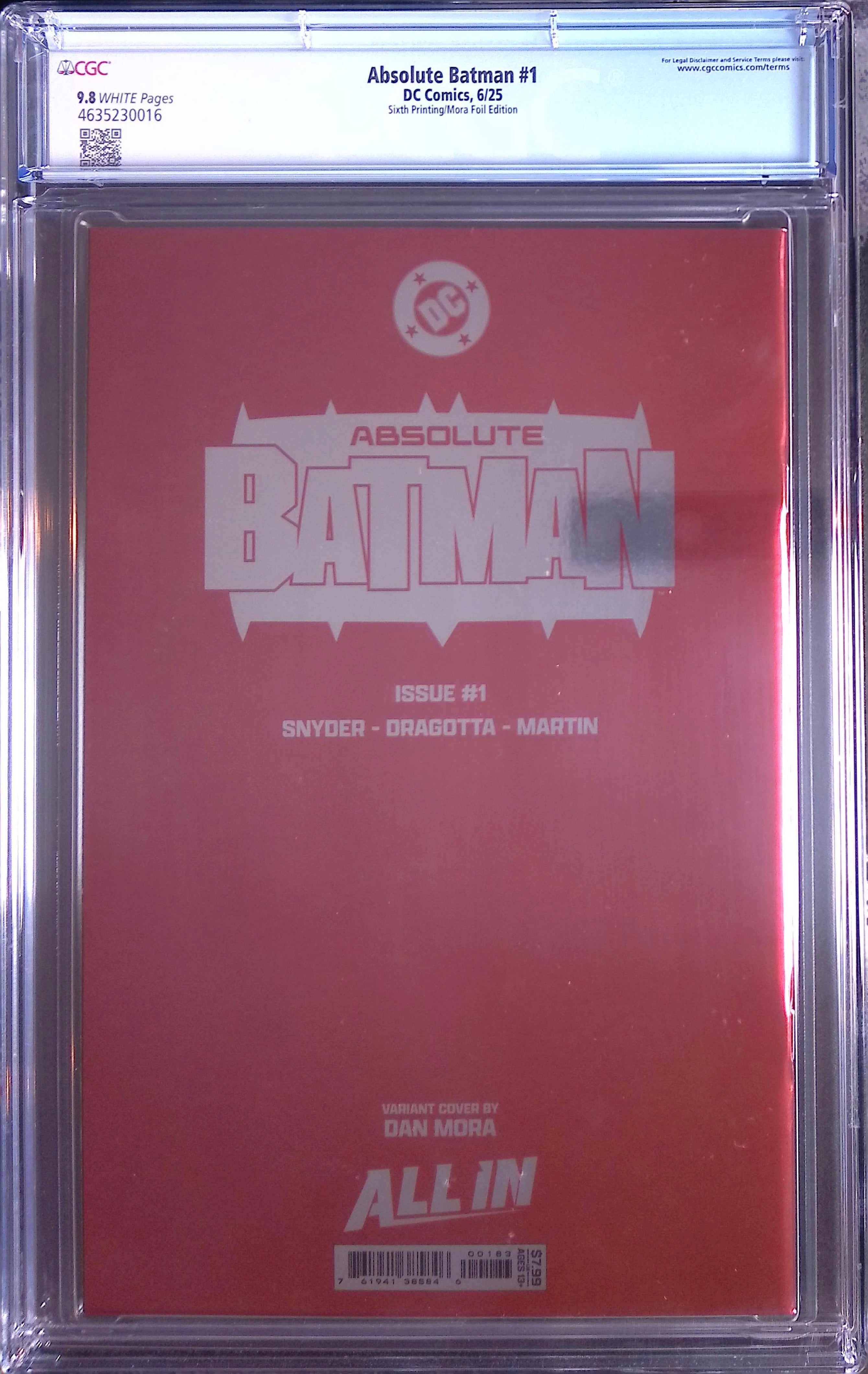 Absolute Batman # 1 DC Comics 6/25 Sixth Printing/Mora Foil CGC 9.8 4635230016