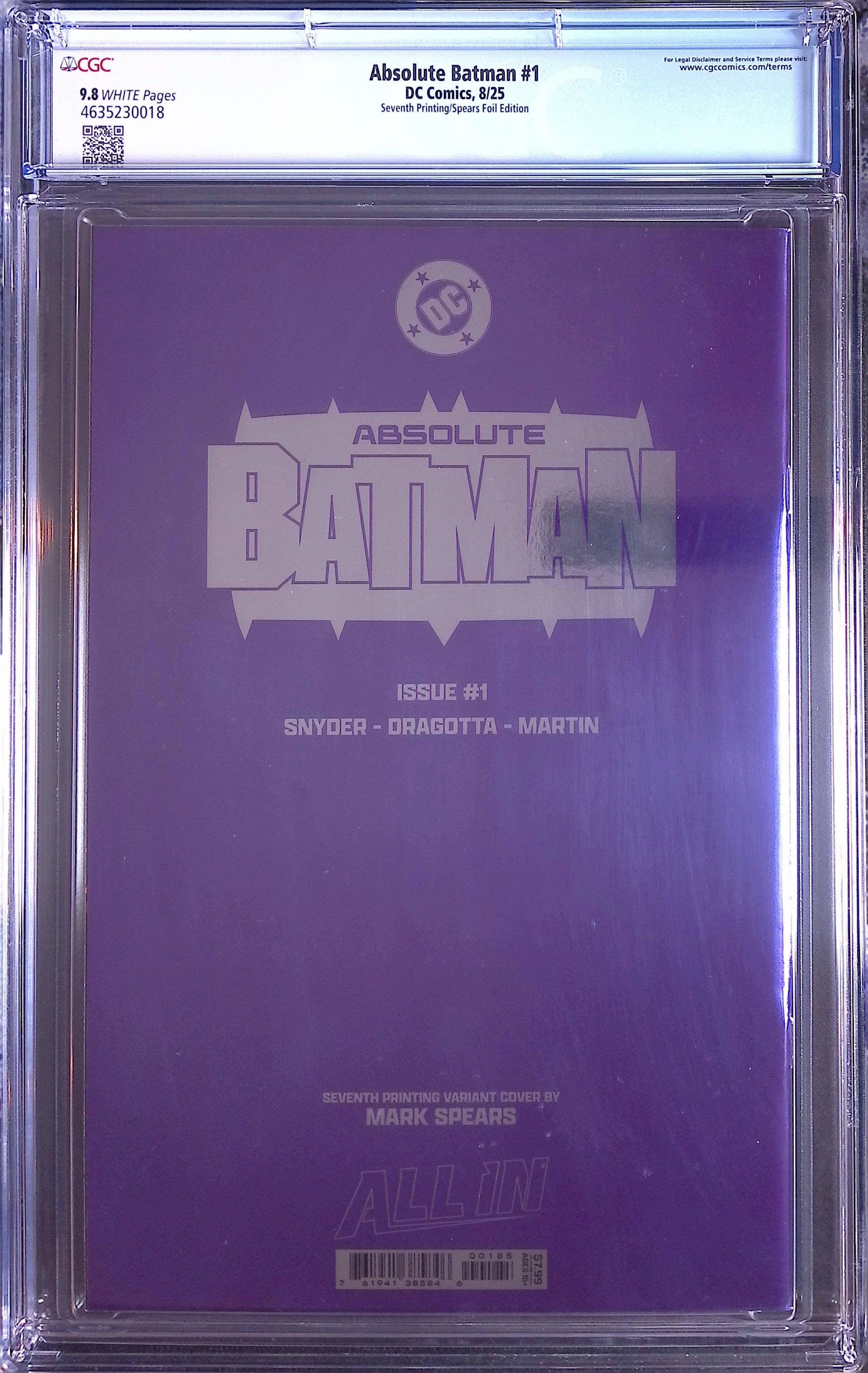 Absolute Trinity Mark Spears Connecting Foils 3 CGC 9.8 Graded Comics 4635230018, 4635231013, 4635231005.