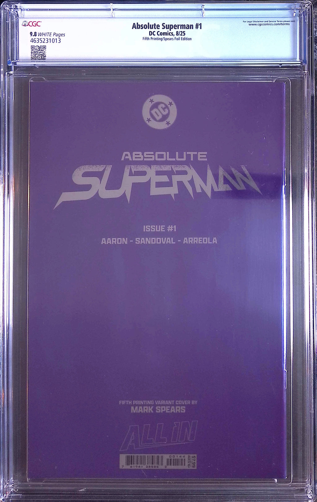 Absolute Trinity Mark Spears Connecting Foils 3 CGC 9.8 Graded Comics 4635230018, 4635231013, 4635231005.
