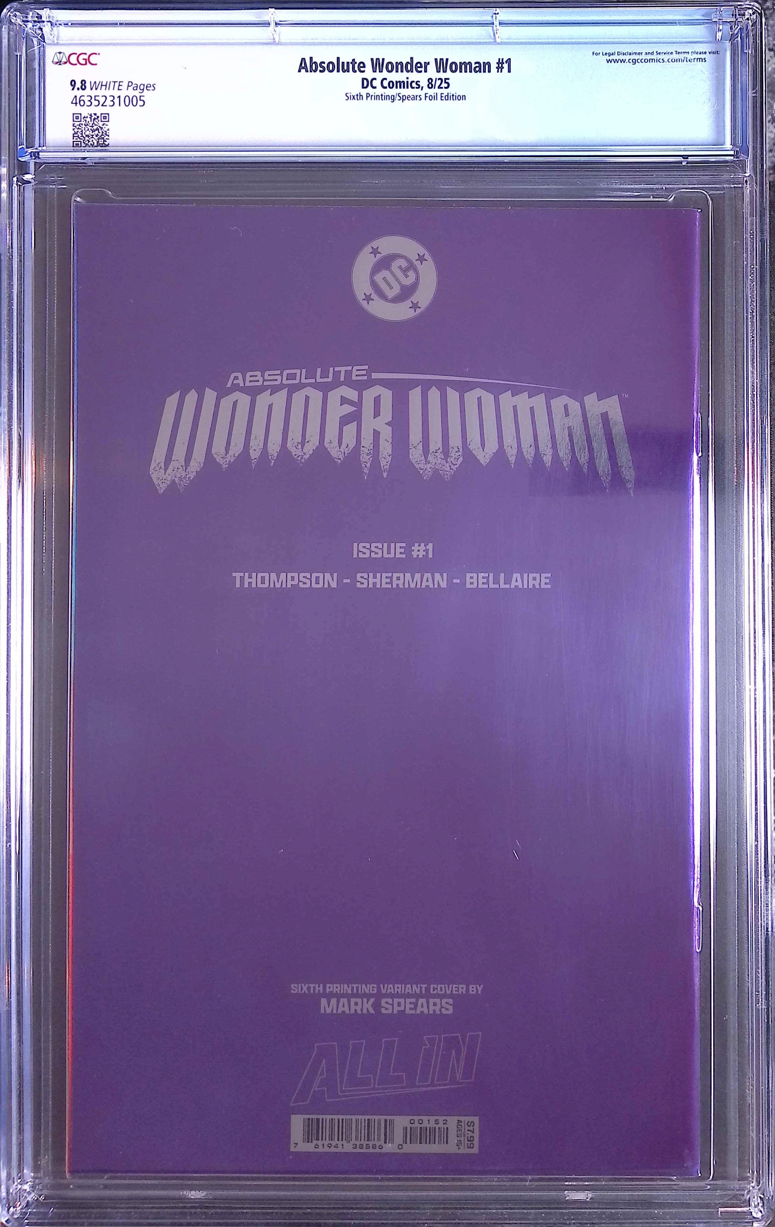 Absolute Trinity Mark Spears Connecting Foils 3 CGC 9.8 Graded Comics 4635230018, 4635231013, 4635231005.