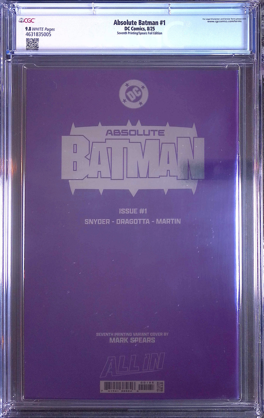 Absolute Trinity Mark Spears Connecting Foils 3 CGC 9.8 Graded Comics 4631835005, 4631835007, 4631835011.