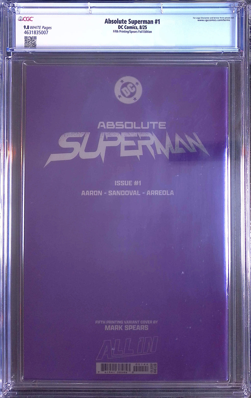 Absolute Trinity Mark Spears Connecting Foils 3 CGC 9.8 Graded Comics 4631835005, 4631835007, 4631835011.