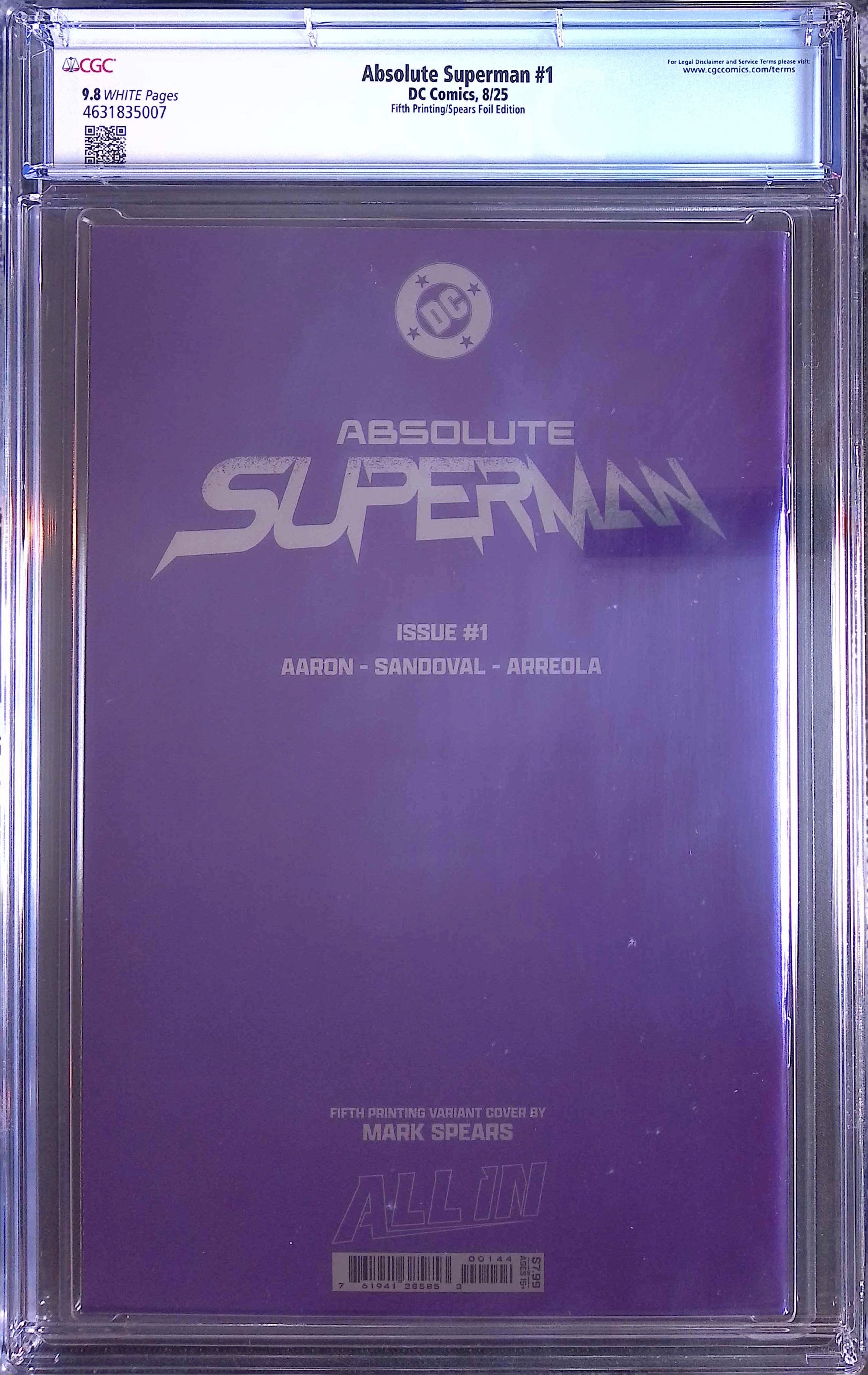 Absolute Trinity Mark Spears Connecting Foils 3 CGC 9.8 Graded Comics 4631835005, 4631835007, 4631835011.
