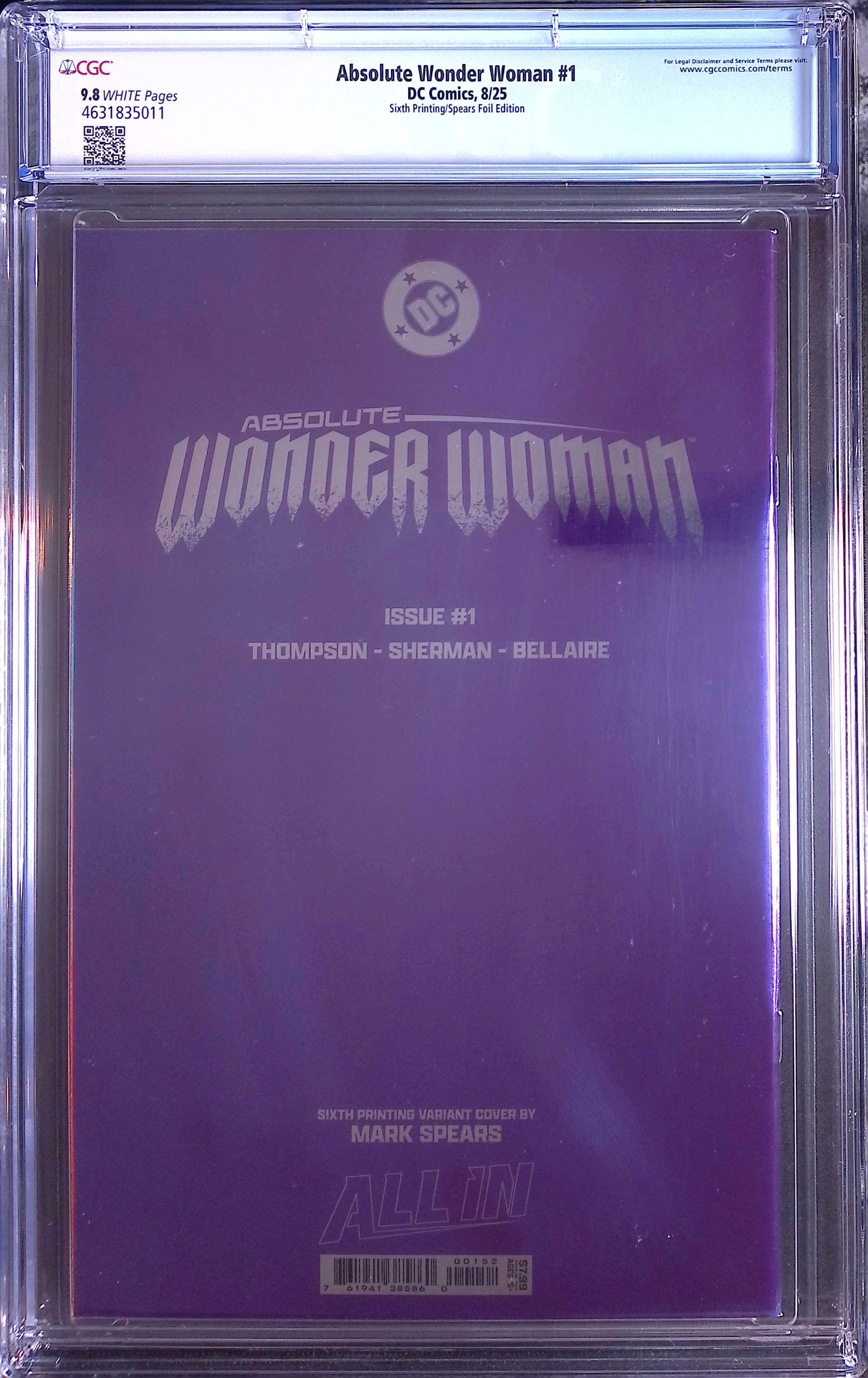 Absolute Trinity Mark Spears Connecting Foils 3 CGC 9.8 Graded Comics 4631835005, 4631835007, 4631835011.