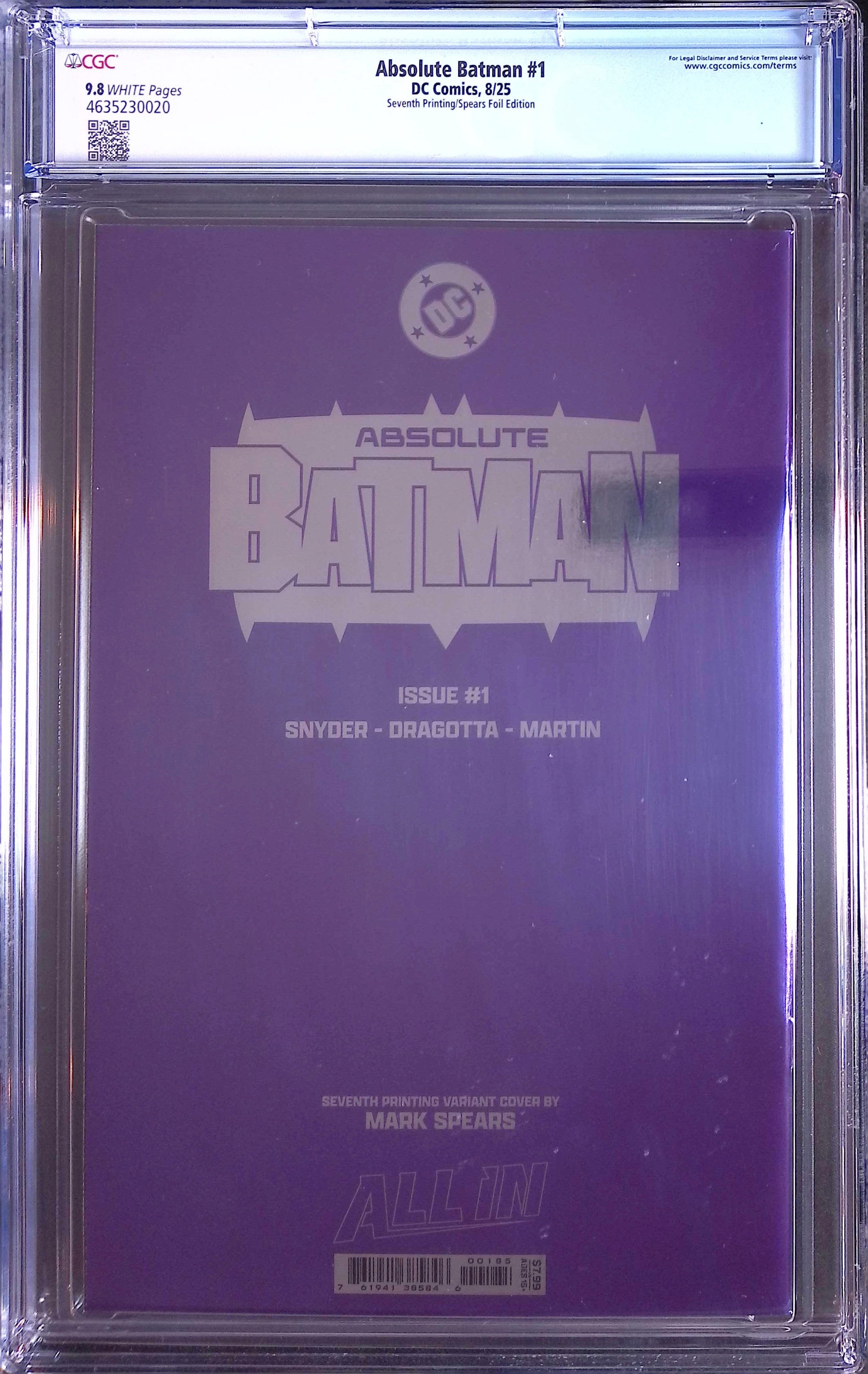 Absolute Trinity Mark Spears Connecting Foils 3 CGC 9.8 Graded Comics 4635231015, 4635230020, 4635231004.