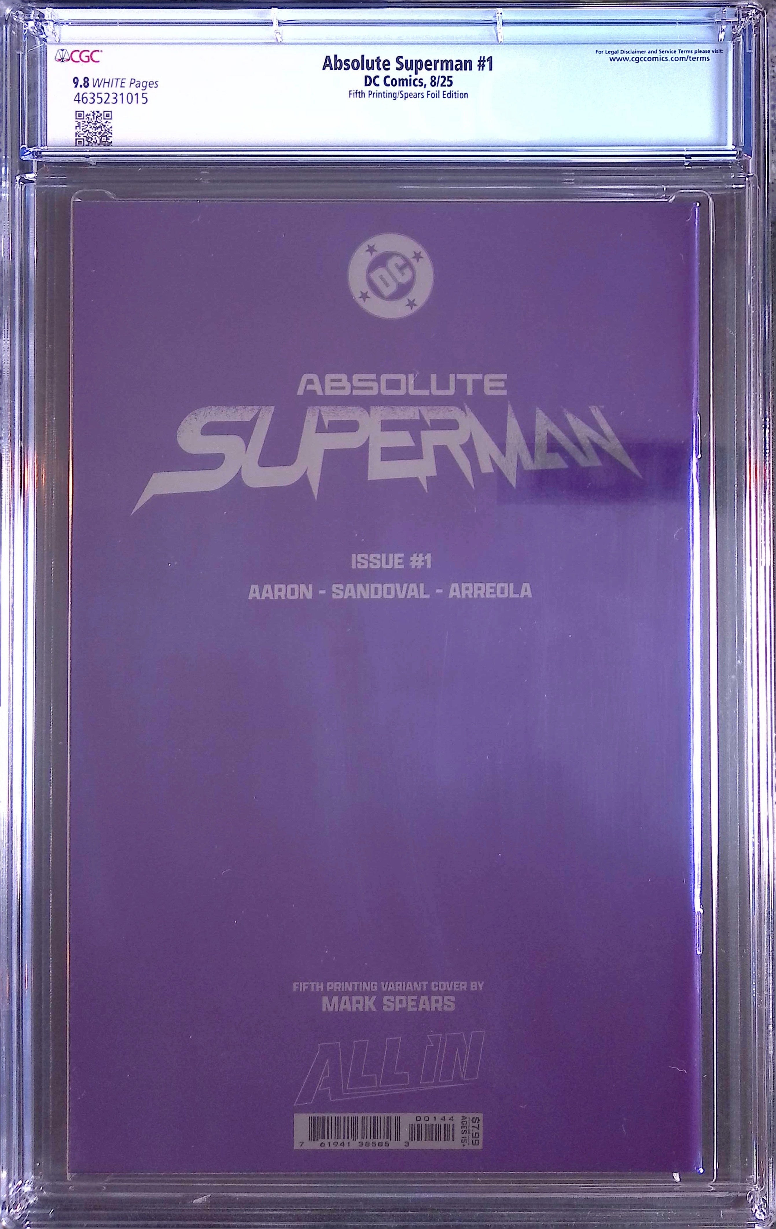 Absolute Trinity Mark Spears Connecting Foils 3 CGC 9.8 Graded Comics 4635231015, 4635230020, 4635231004.