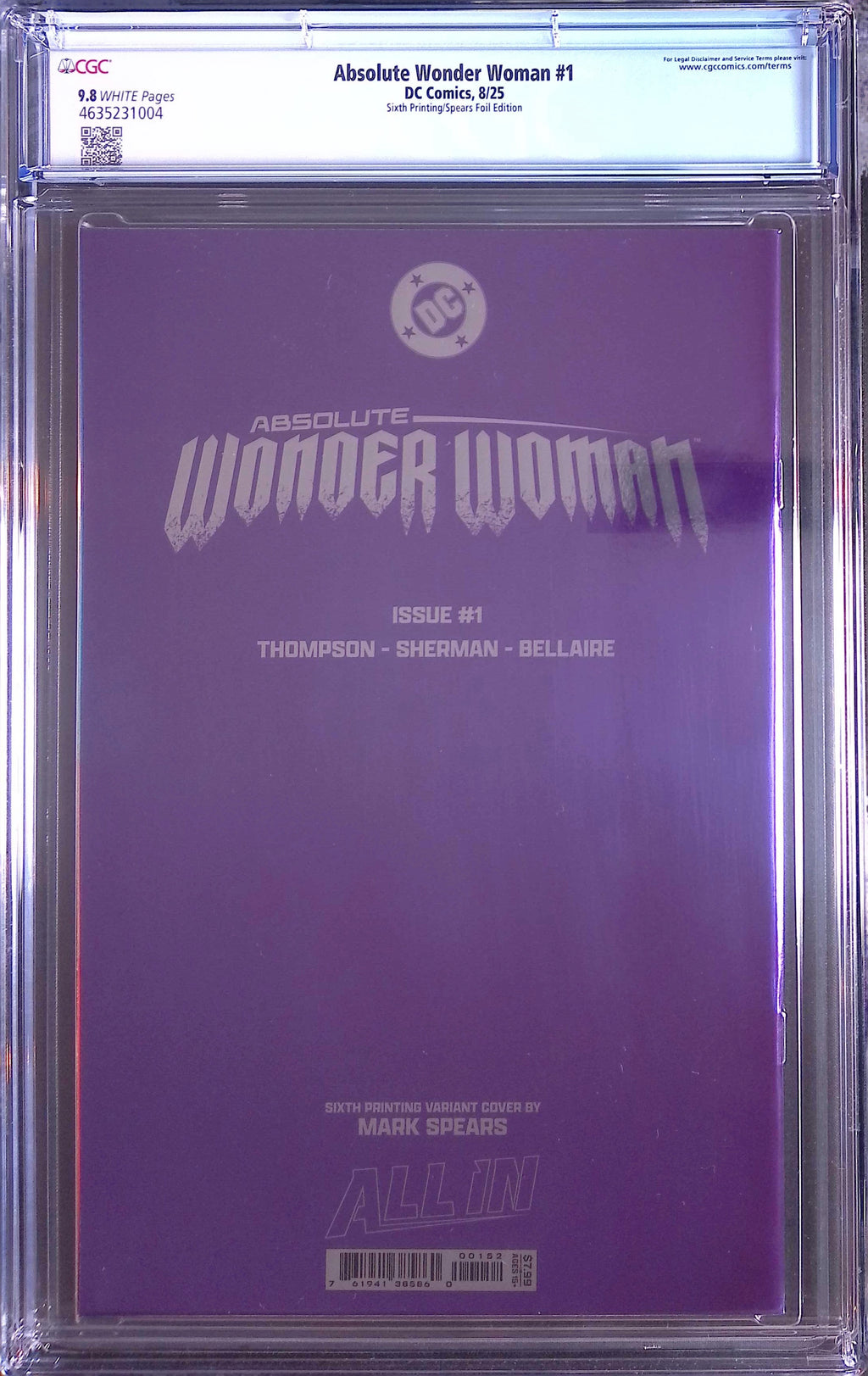 Absolute Trinity Mark Spears Connecting Foils 3 CGC 9.8 Graded Comics 4635231015, 4635230020, 4635231004.