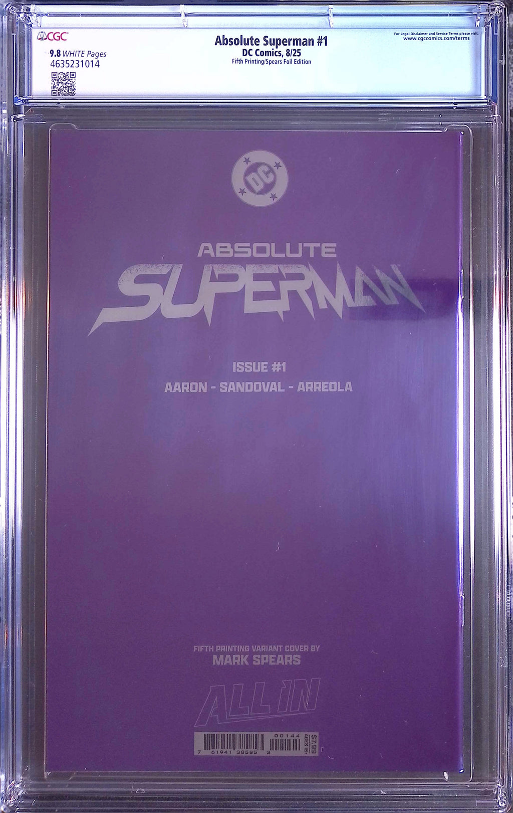 Absolute Trinity Mark Spears Connecting Foils 3 CGC 9.8 Graded Comics 4631835006, 4631835012, 4635231014.