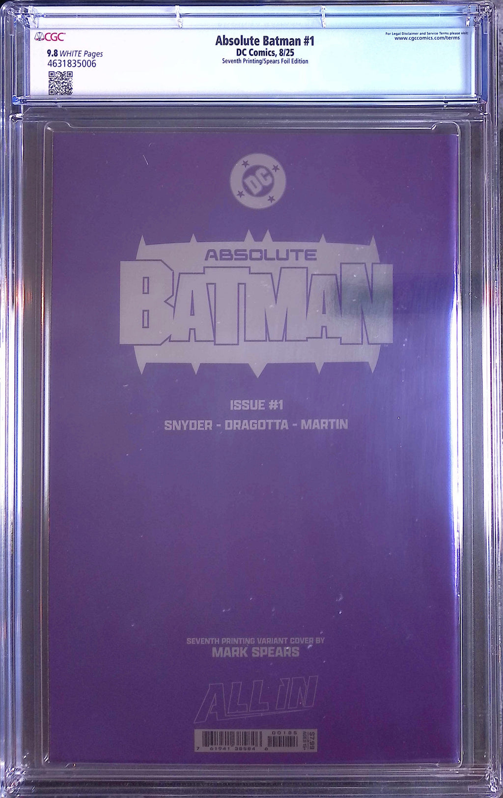 Absolute Trinity Mark Spears Connecting Foils 3 CGC 9.8 Graded Comics 4631835006, 4631835012, 4635231014.