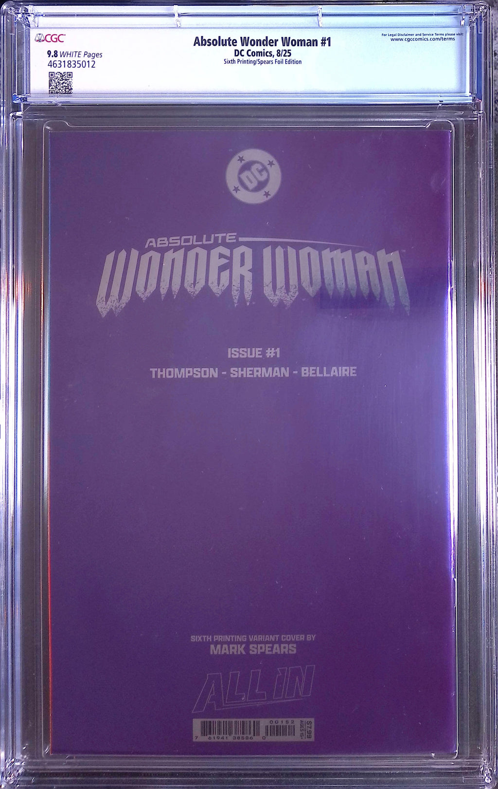 Absolute Trinity Mark Spears Connecting Foils 3 CGC 9.8 Graded Comics 4631835006, 4631835012, 4635231014.