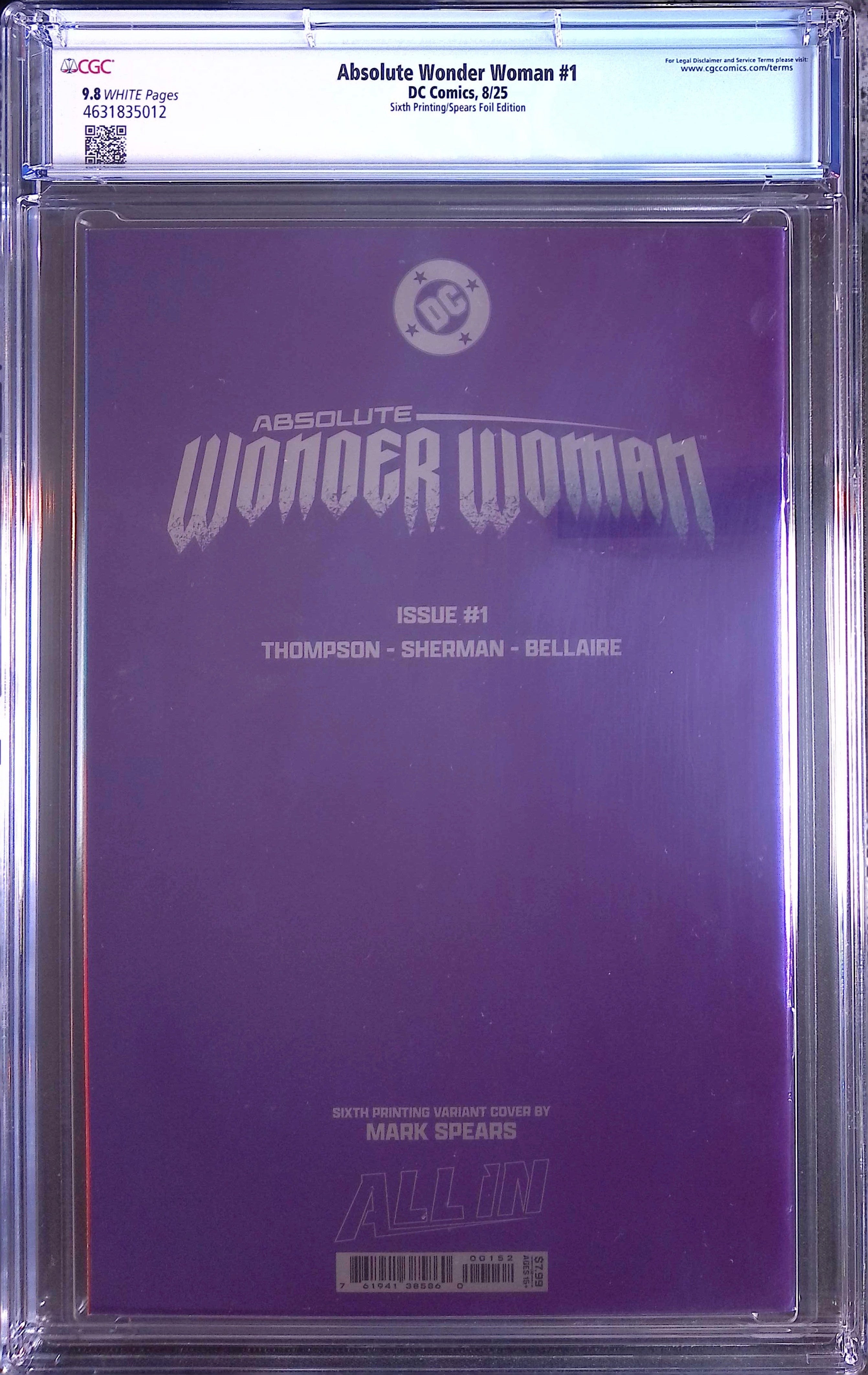 Absolute Trinity Mark Spears Connecting Foils 3 CGC 9.8 Graded Comics 4631835006, 4631835012, 4635231014.