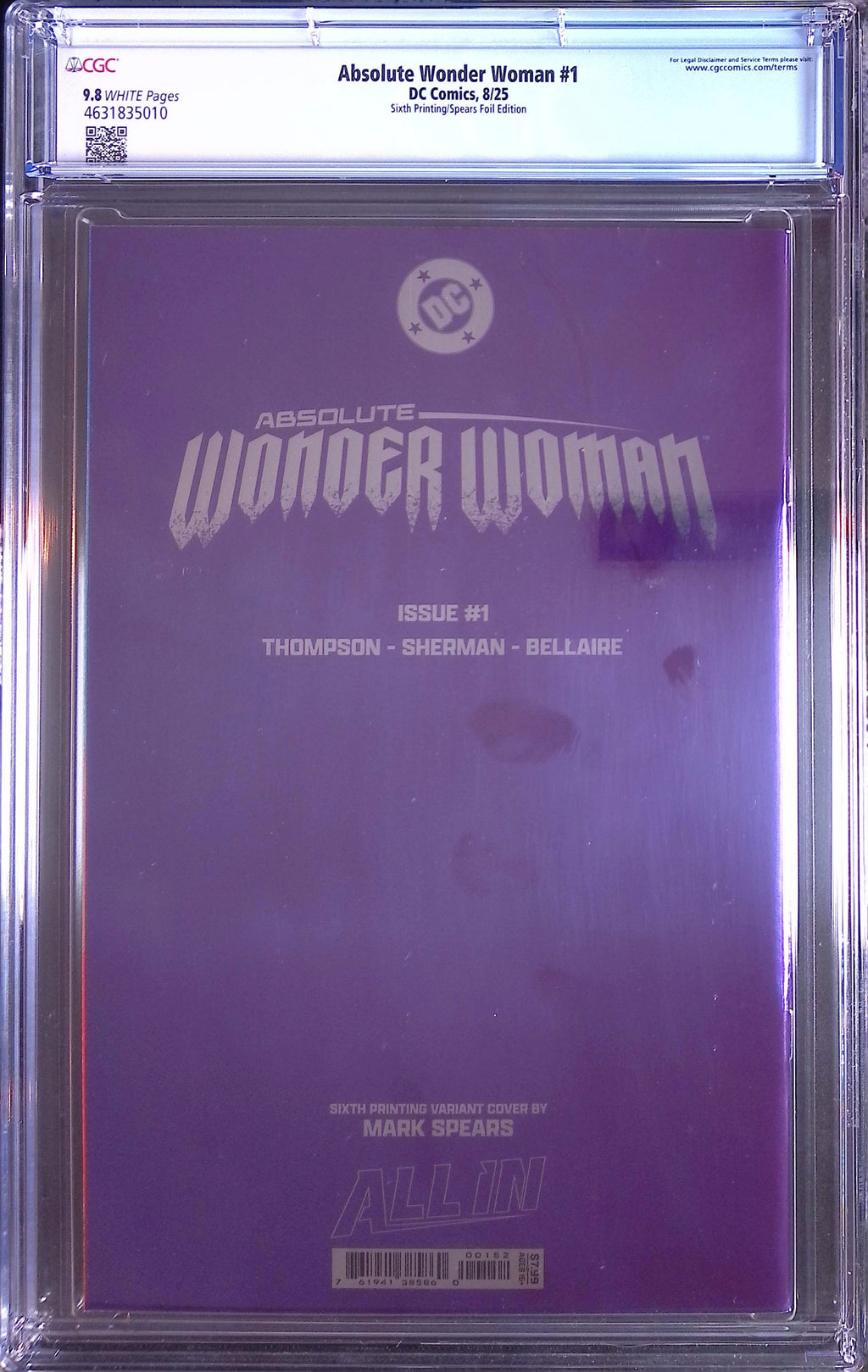 Absolute Wonder Woman #1 DC Comics 8/25 Sixth Printing/Spears Foil CGC 9.8 4631835010