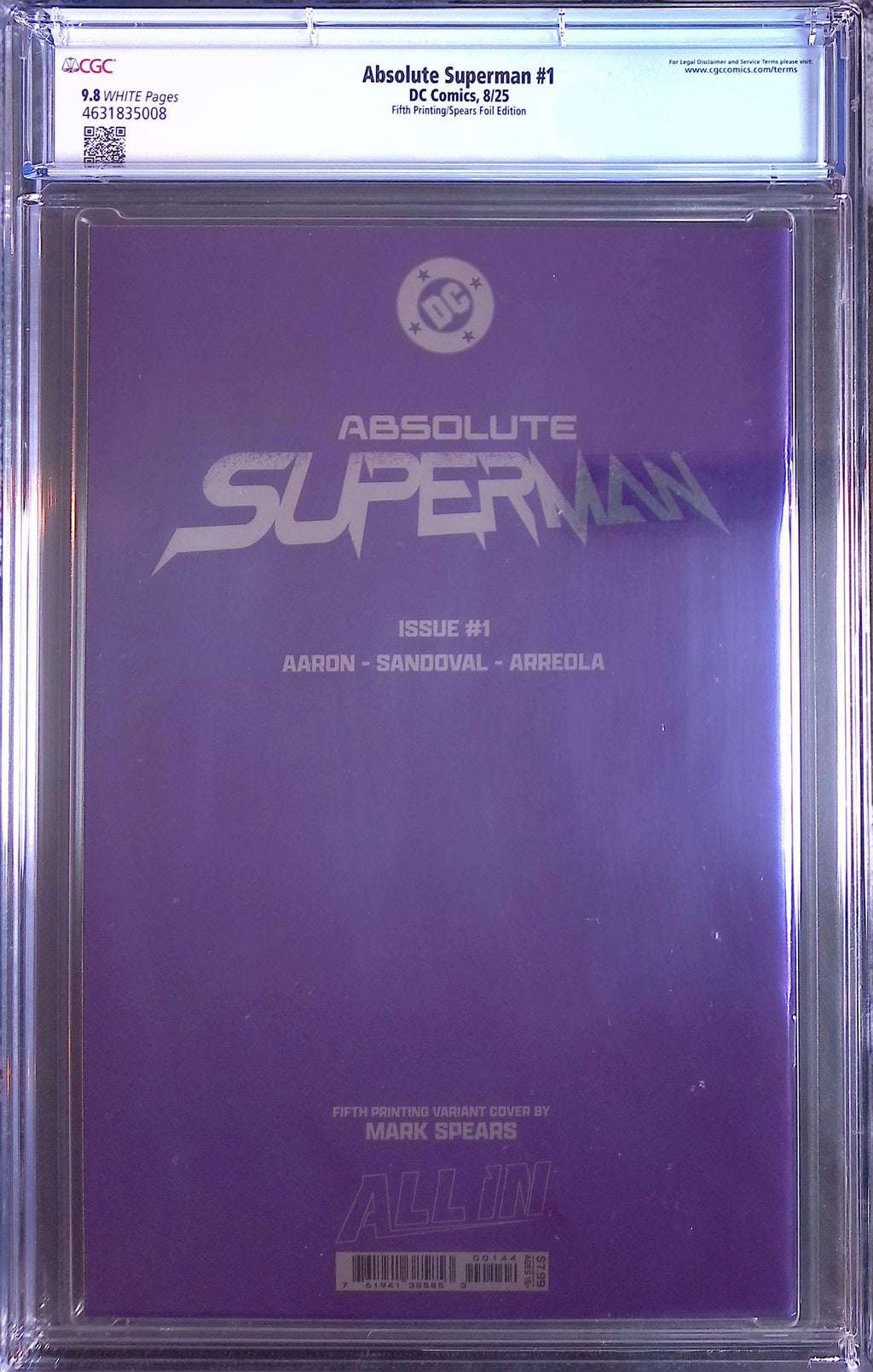 Absolute Superman # 1 DC Comics 8/25 Fifth Printing/Spears Foil CGC 9.8 4631835008