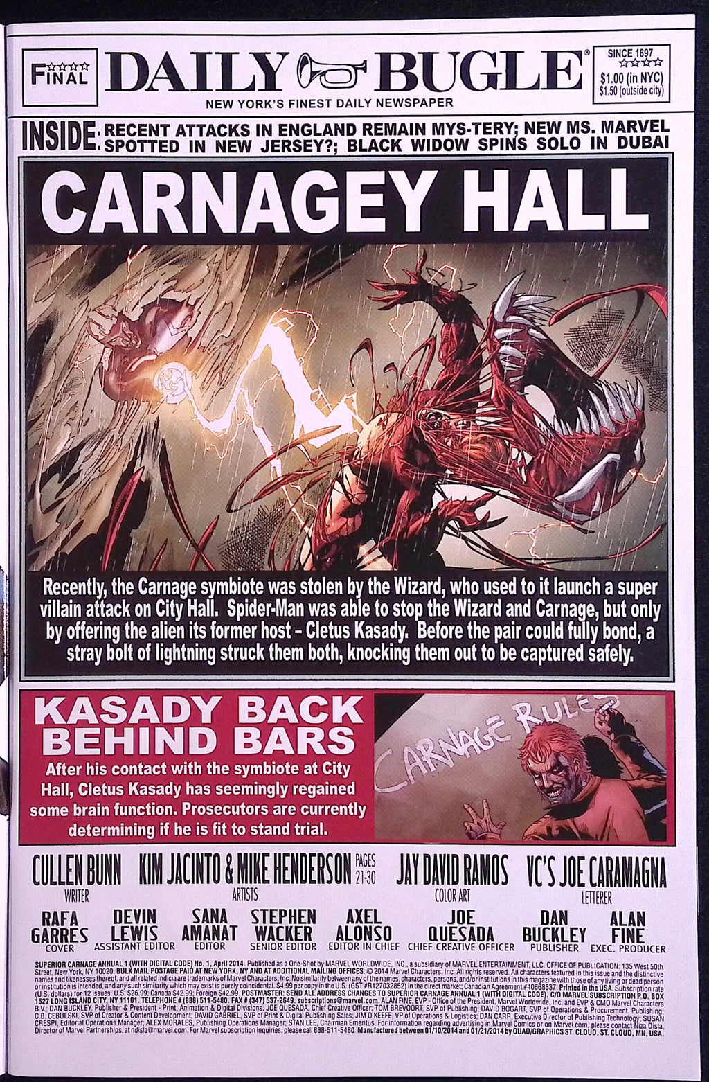 Superior Carnage Annual # 1 2014 NM-