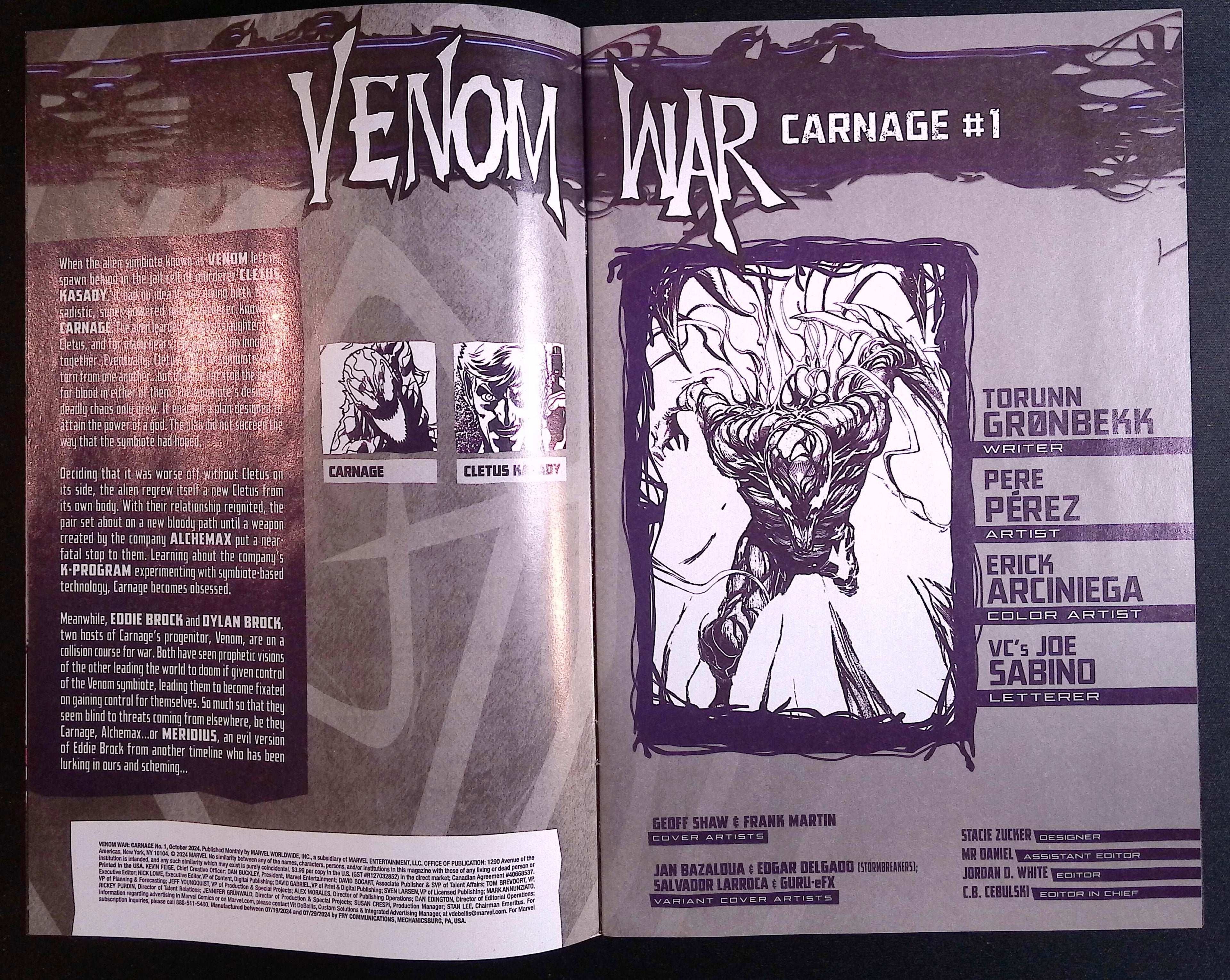 Venom War: Carnage # 1 2024 NM