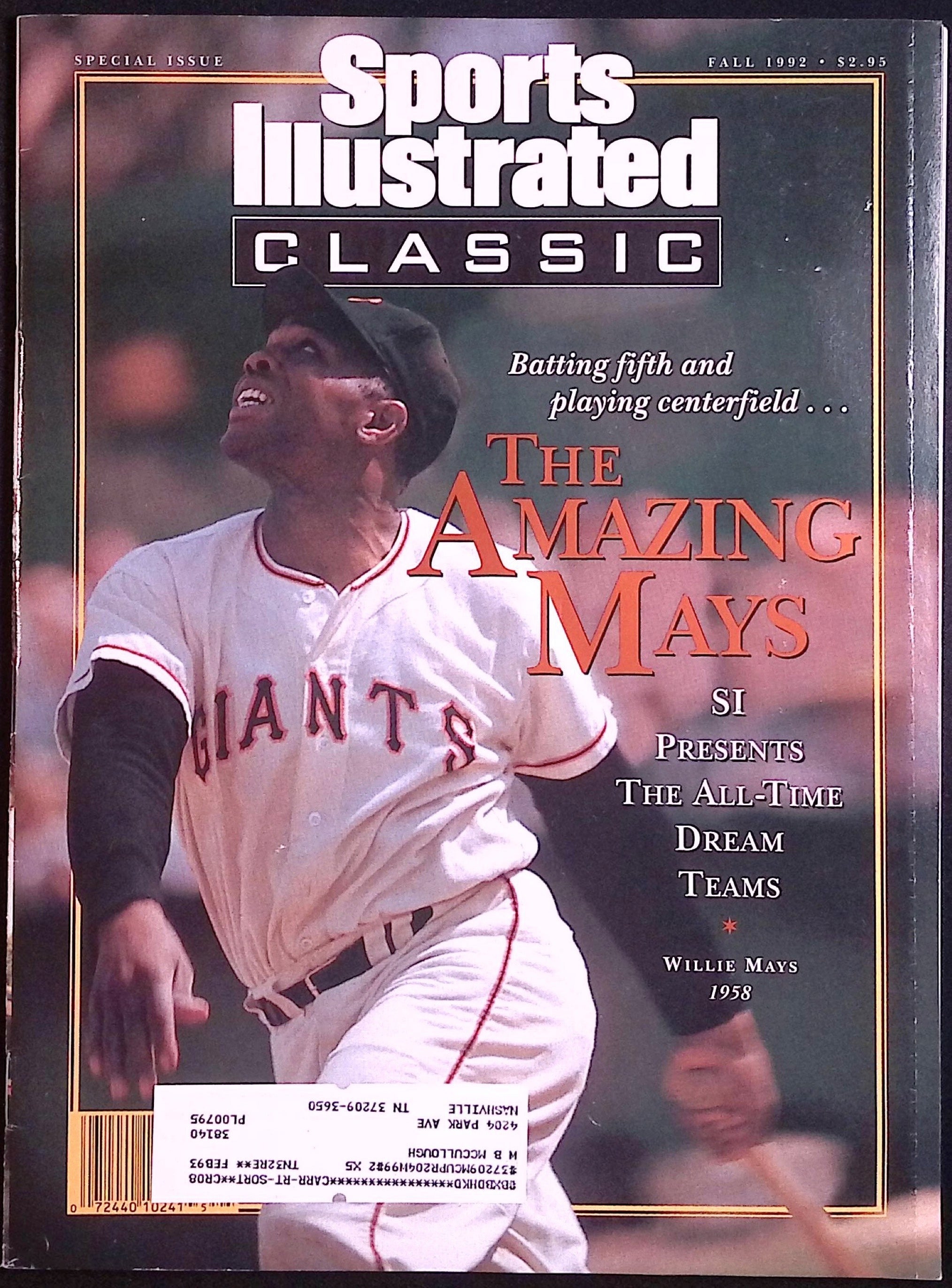 Sports Illustrated Classic Fall 1992 Willie Mays Newsstand Only Variant VF/NM