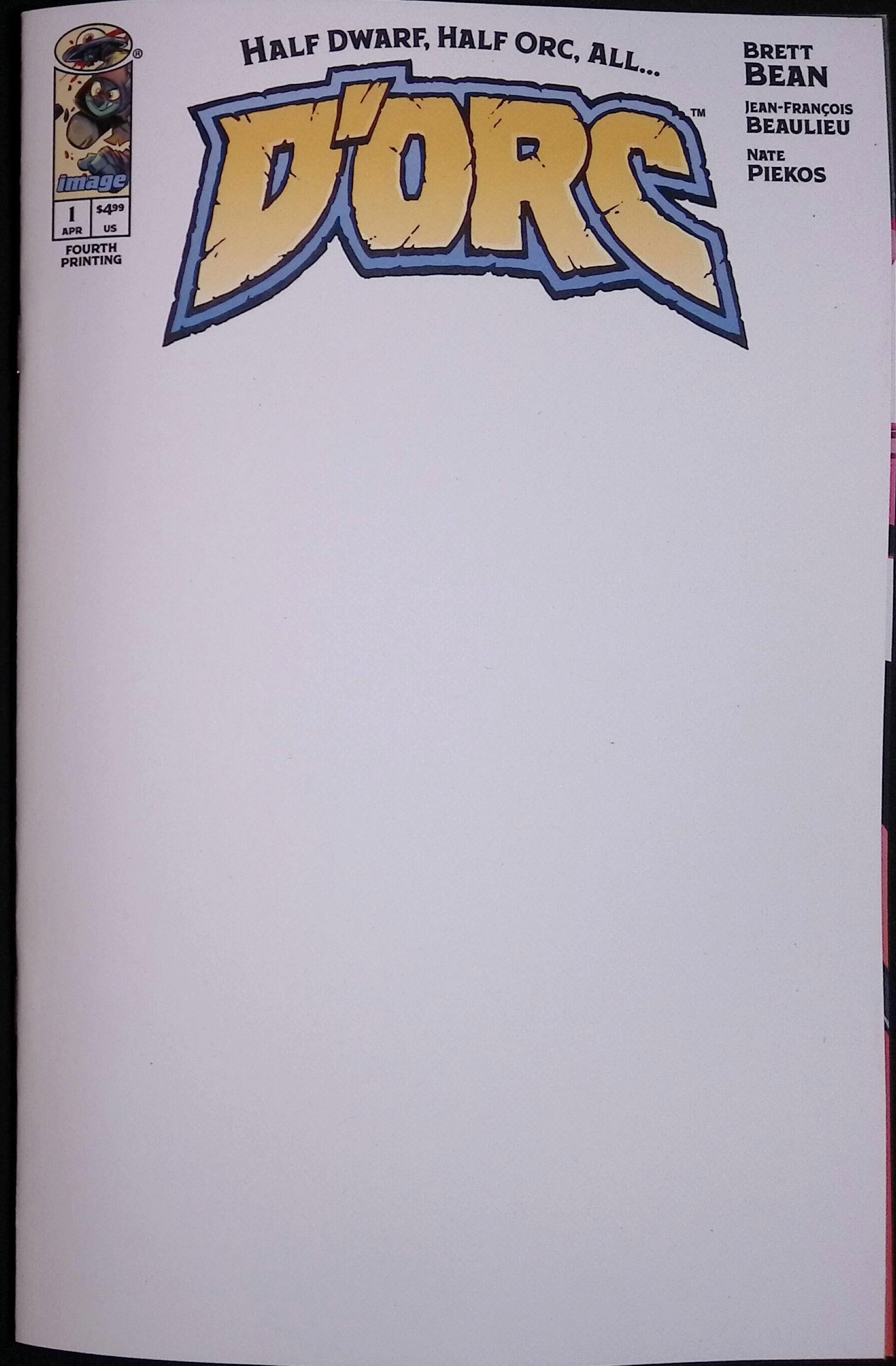 D'Orc # 1 Cover B Blank Variant Fourth Printing 2026 BN