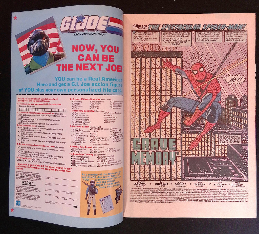 The Spectacular Spider-Man # 139 1988 VF/NM