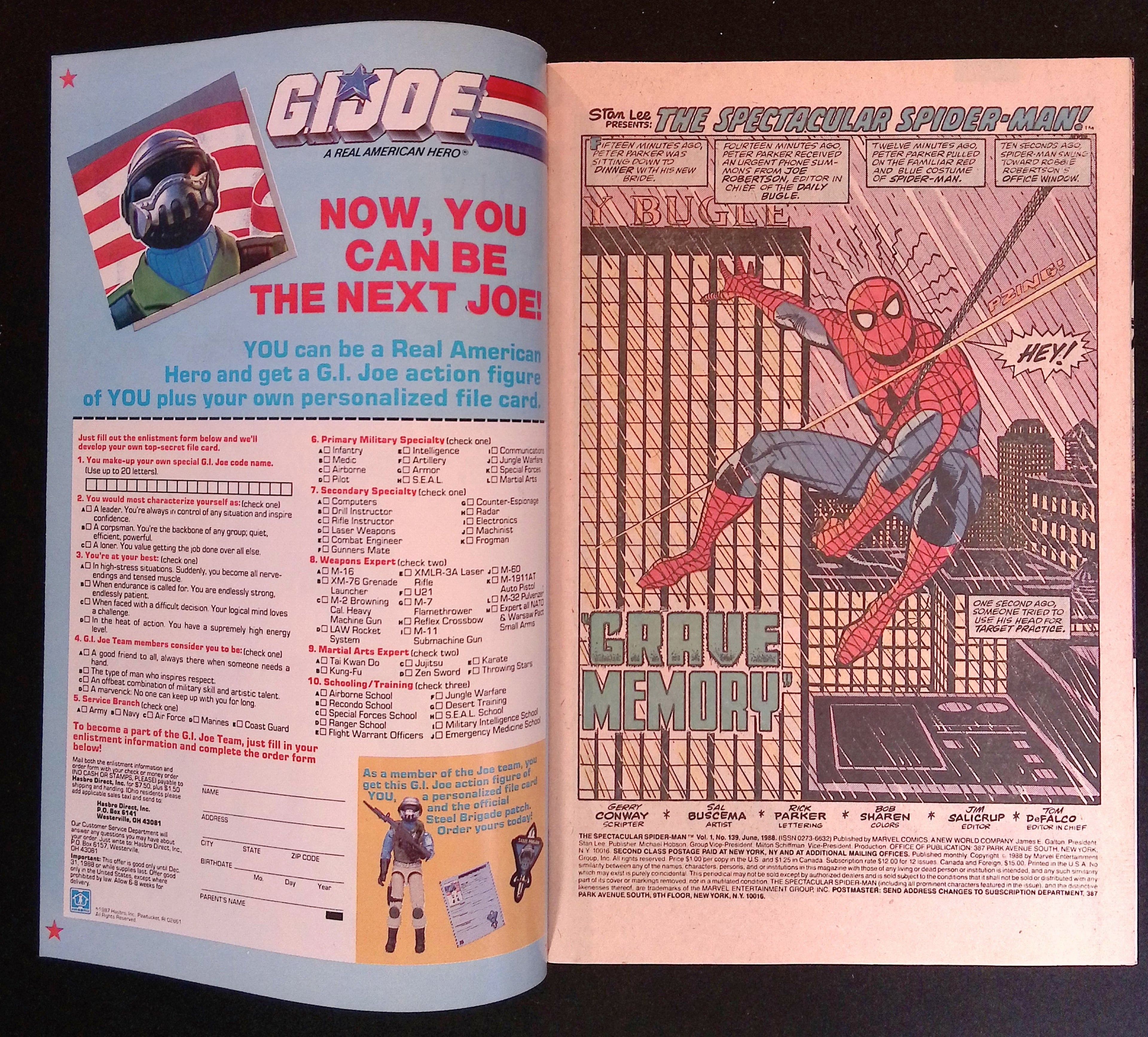 The Spectacular Spider-Man # 139 1988 VF/NM