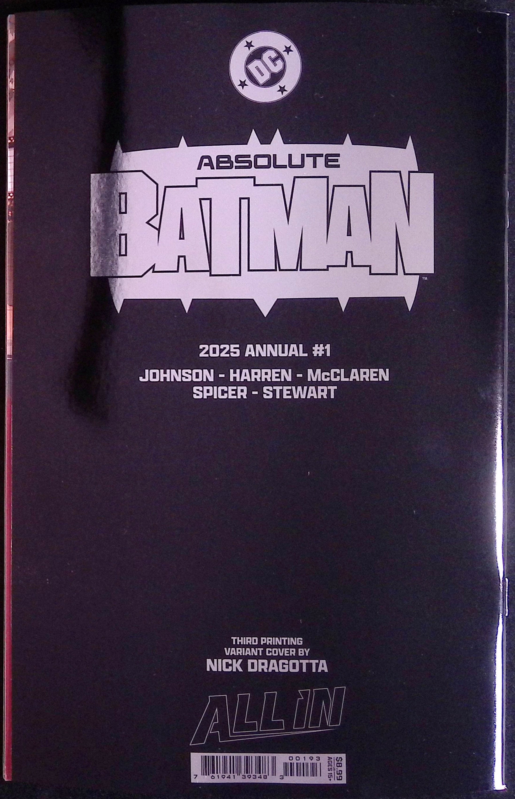 Absolute Batman Annual # 1 Cover B Dragotta Foil Variant Third Printing 2025 BN