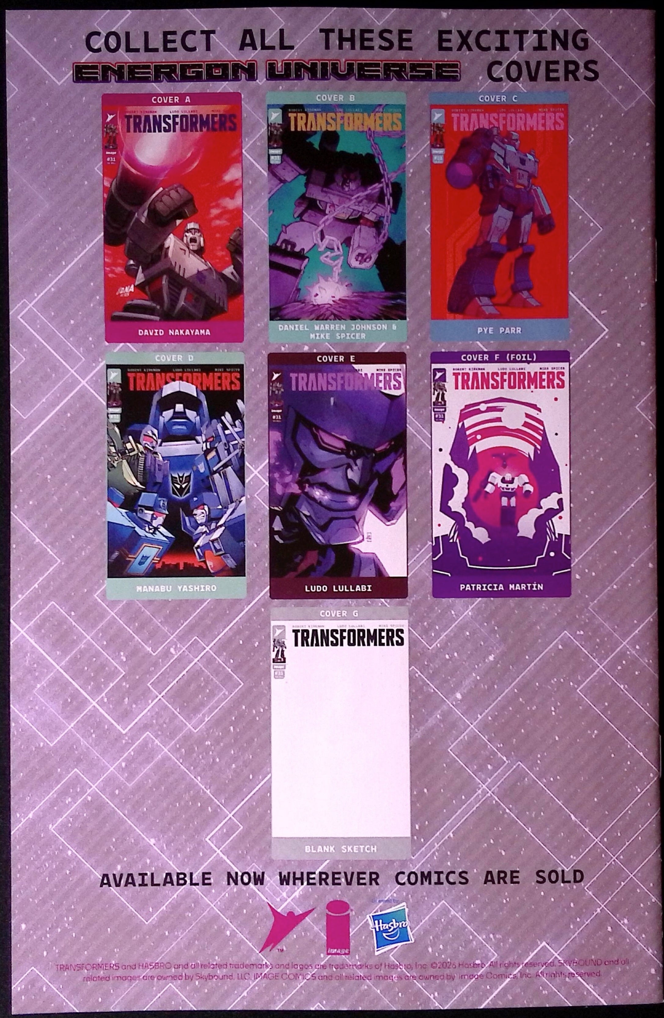 Transformers # 31 Cover C Parr Variant First Printing 2026 BN
