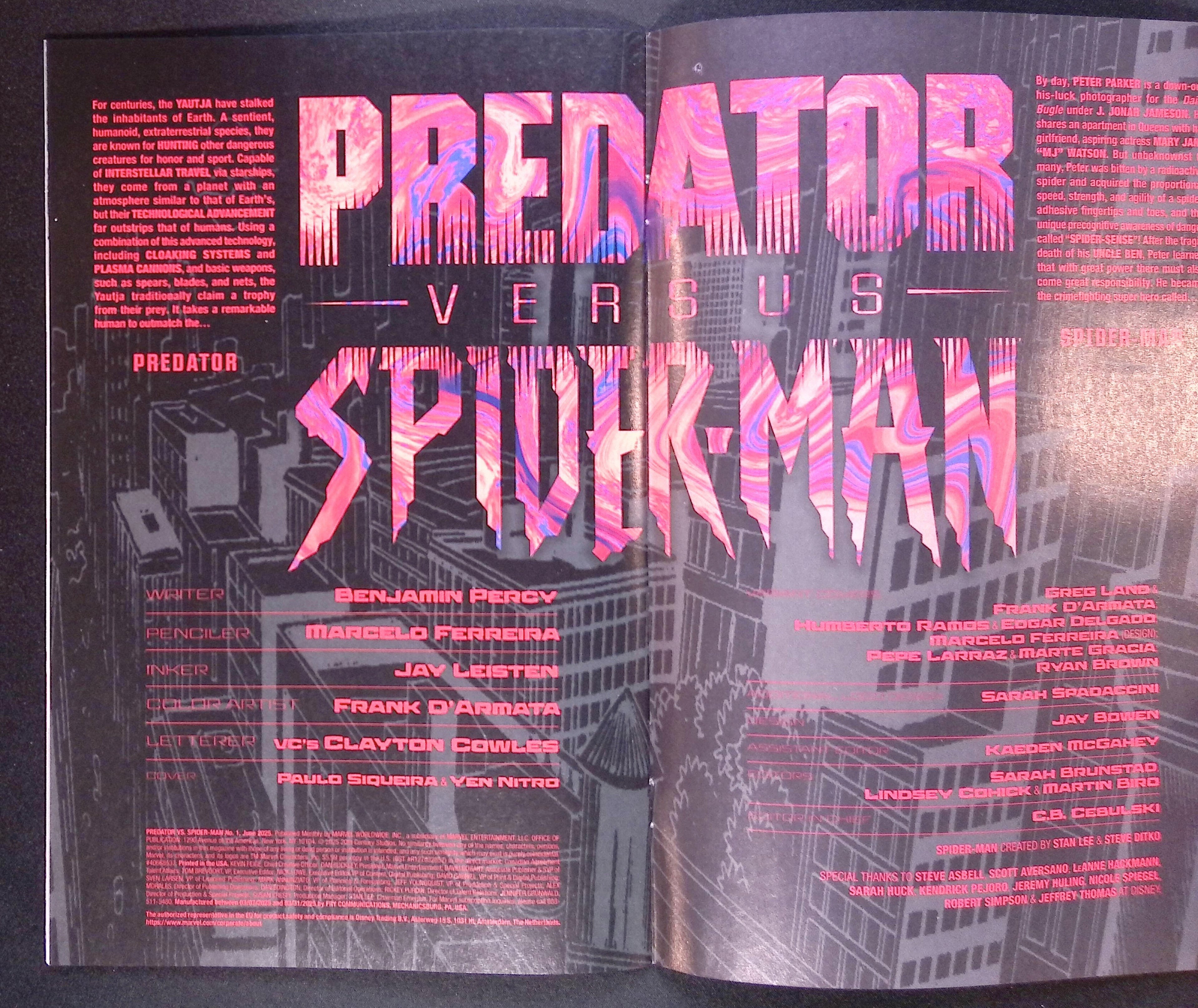 Predator vs. Spider-Man # 1 Land Foil Variant 2025 NM