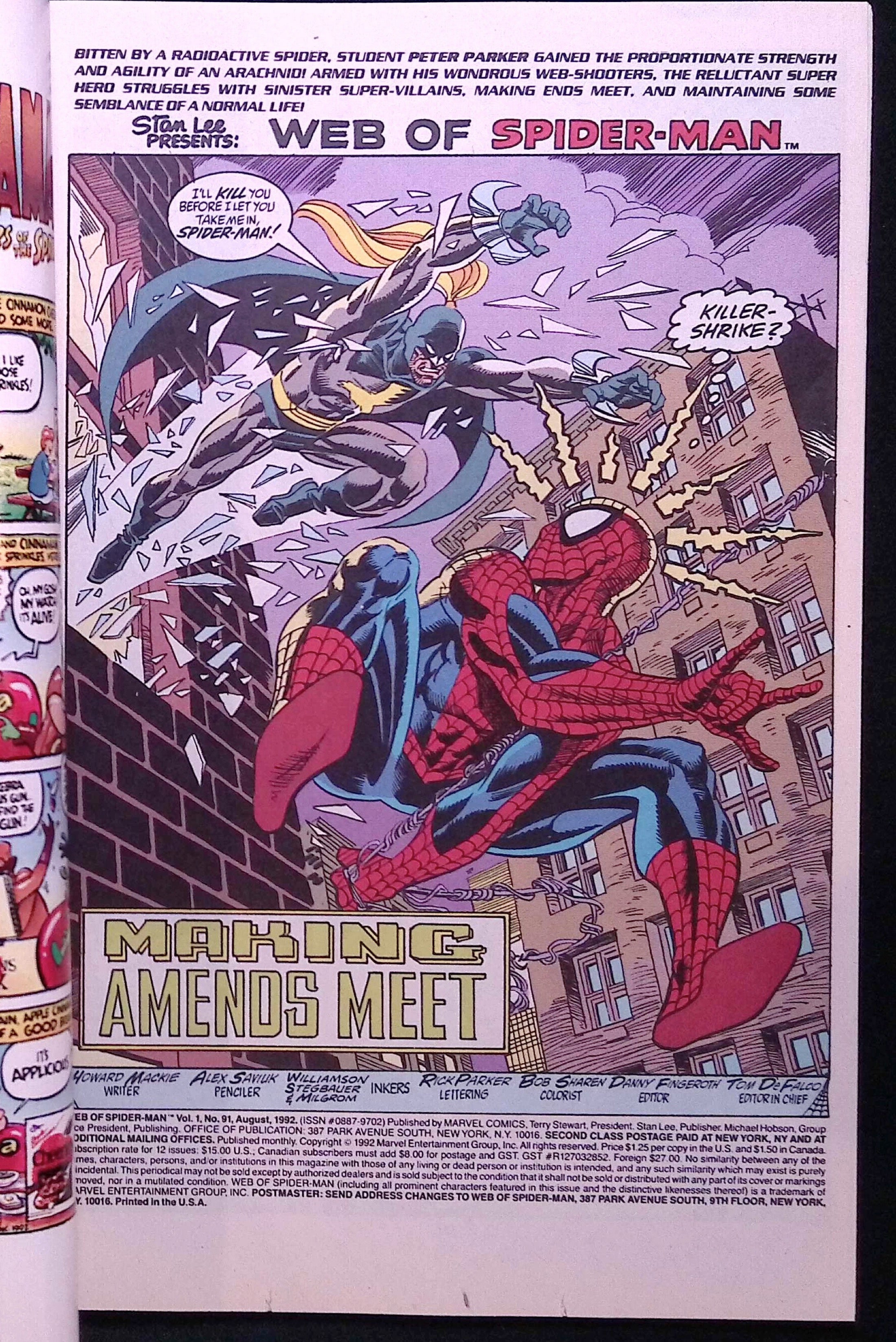 Web of Spider-Man # 91 1992 VF/NM