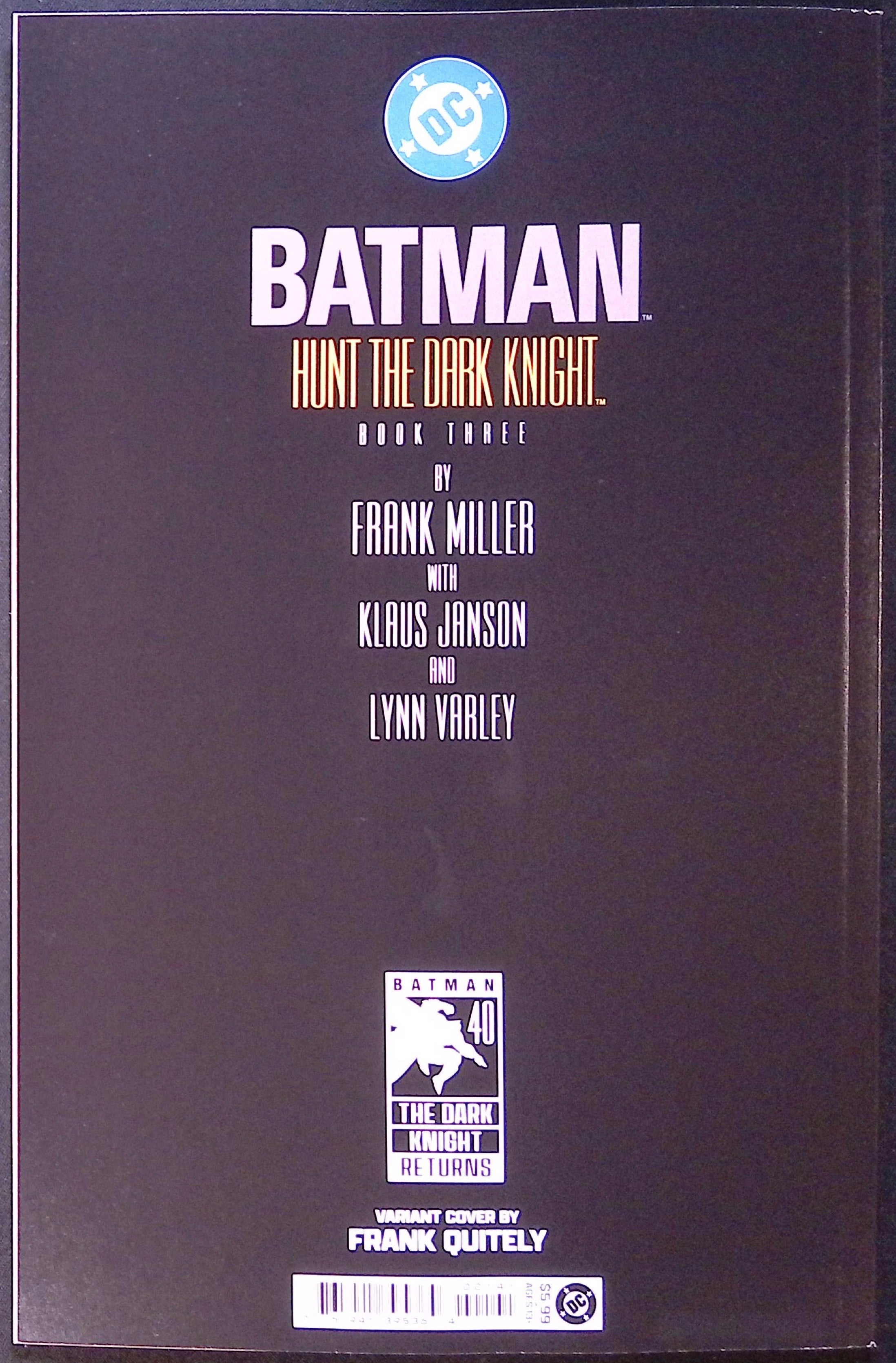 Batman: The Dark Knight Returns # 3 Cover C Quitely Variant Facsimile Edition 2026 BN
