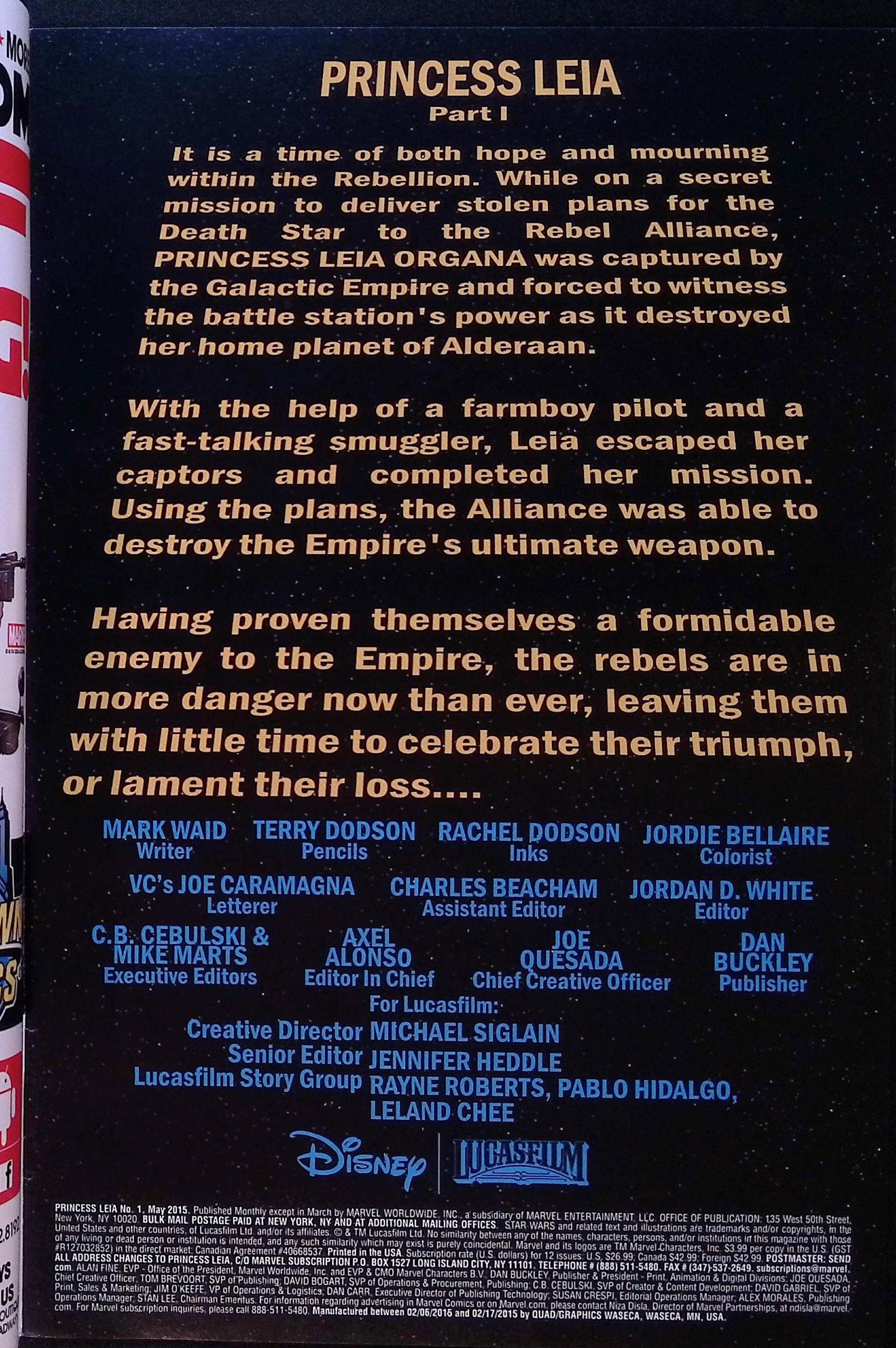 Star Wars: Princess Leia # 1 2015 VF/NM