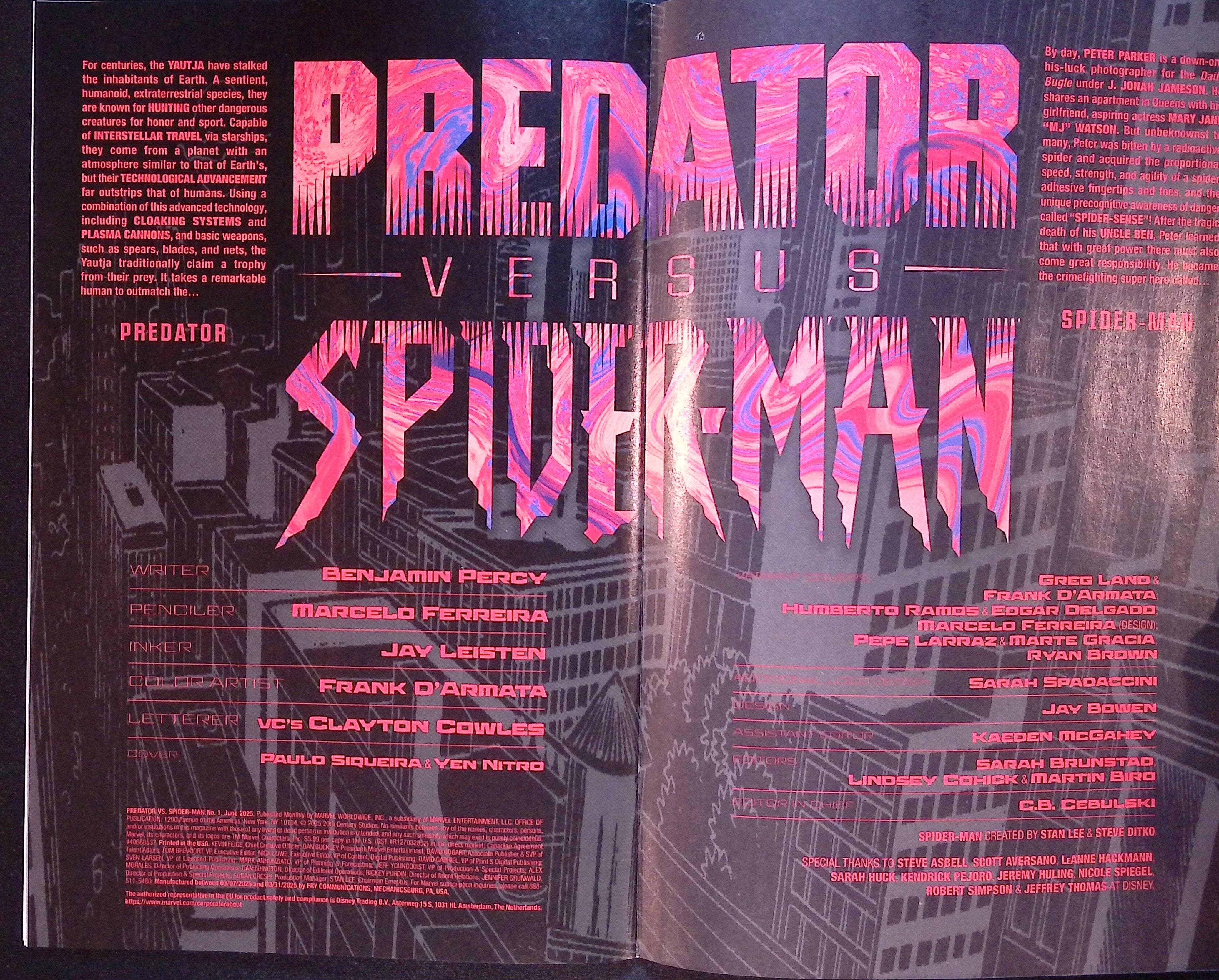 Predator vs. Spider-Man # 1 Land Foil Variant 2025 NM