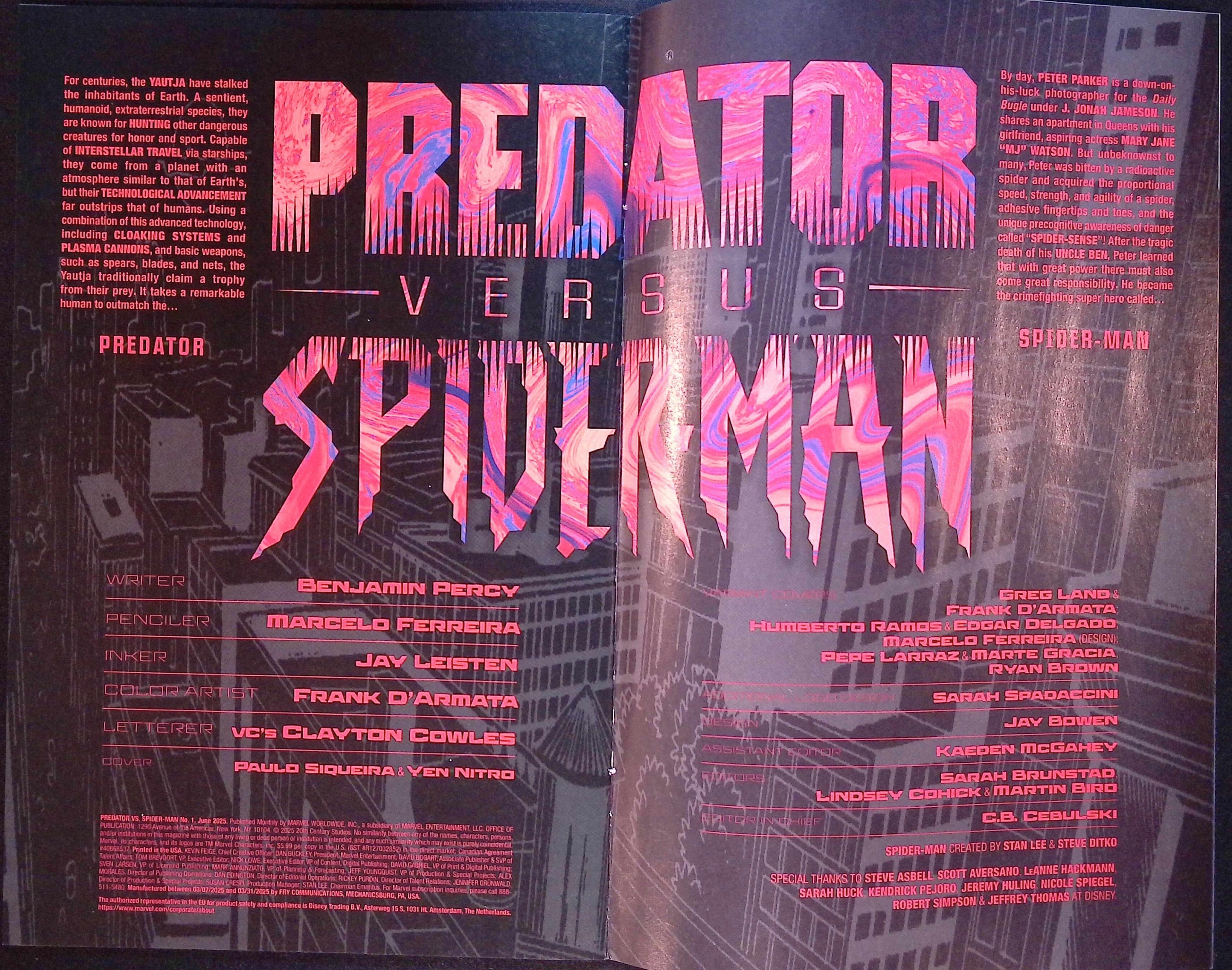 Predator vs. Spider-Man # 1 Cover A First Printing 2025 NM