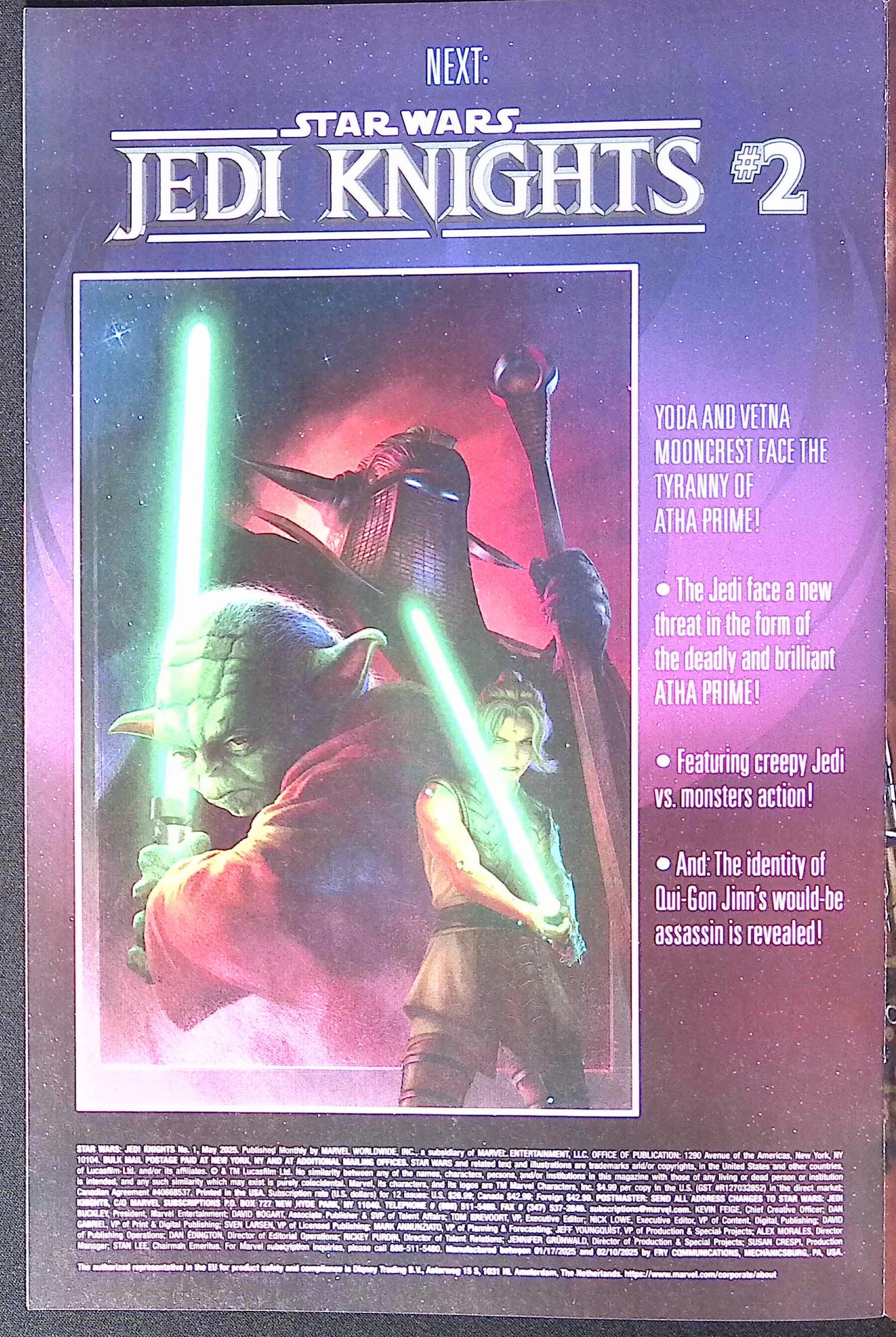 Star Wars: Jedi Knights # 1 Rosanas Foil Variant 2025 NM