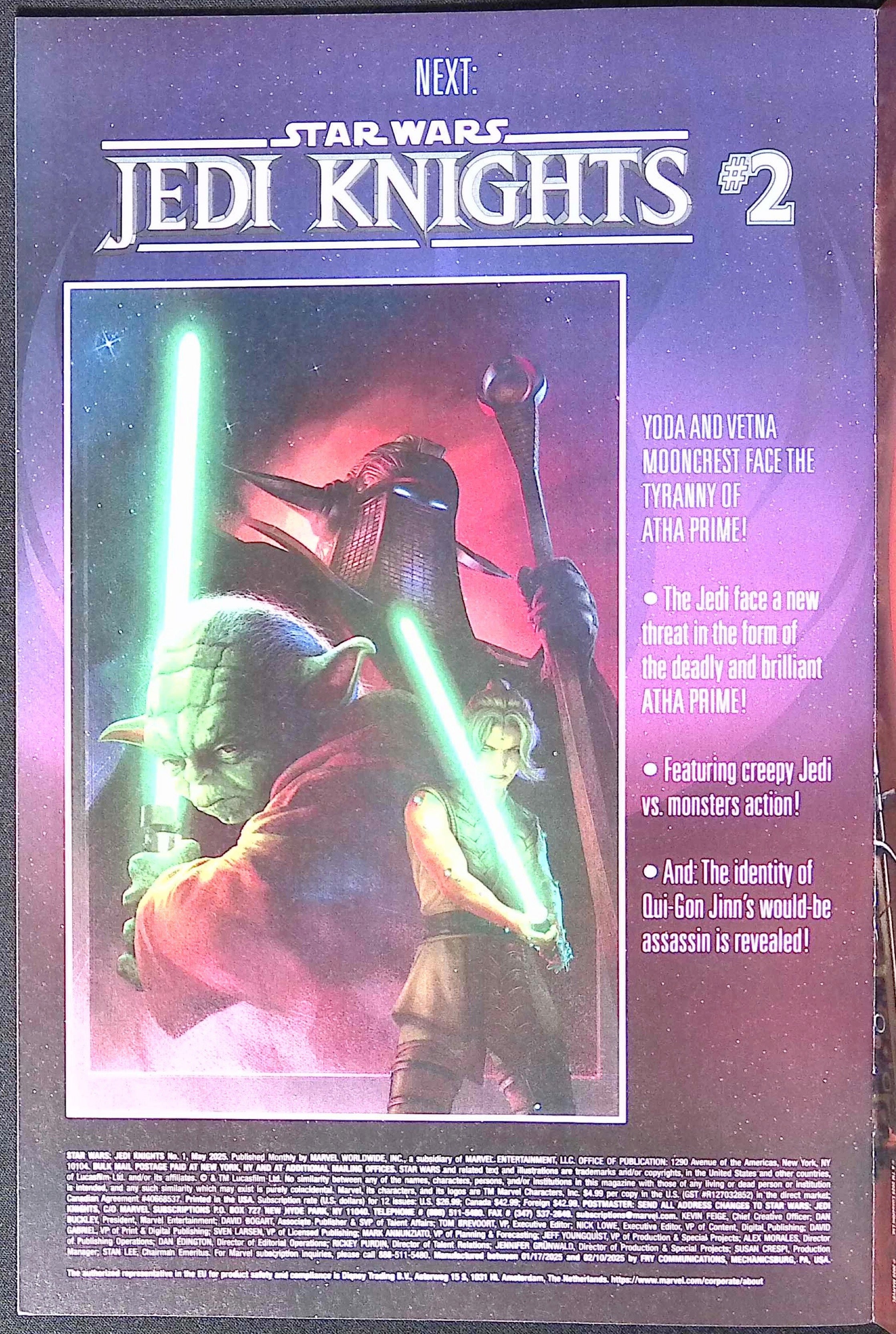 Star Wars: Jedi Knights # 1 Rosanas Foil Variant 2025 NM