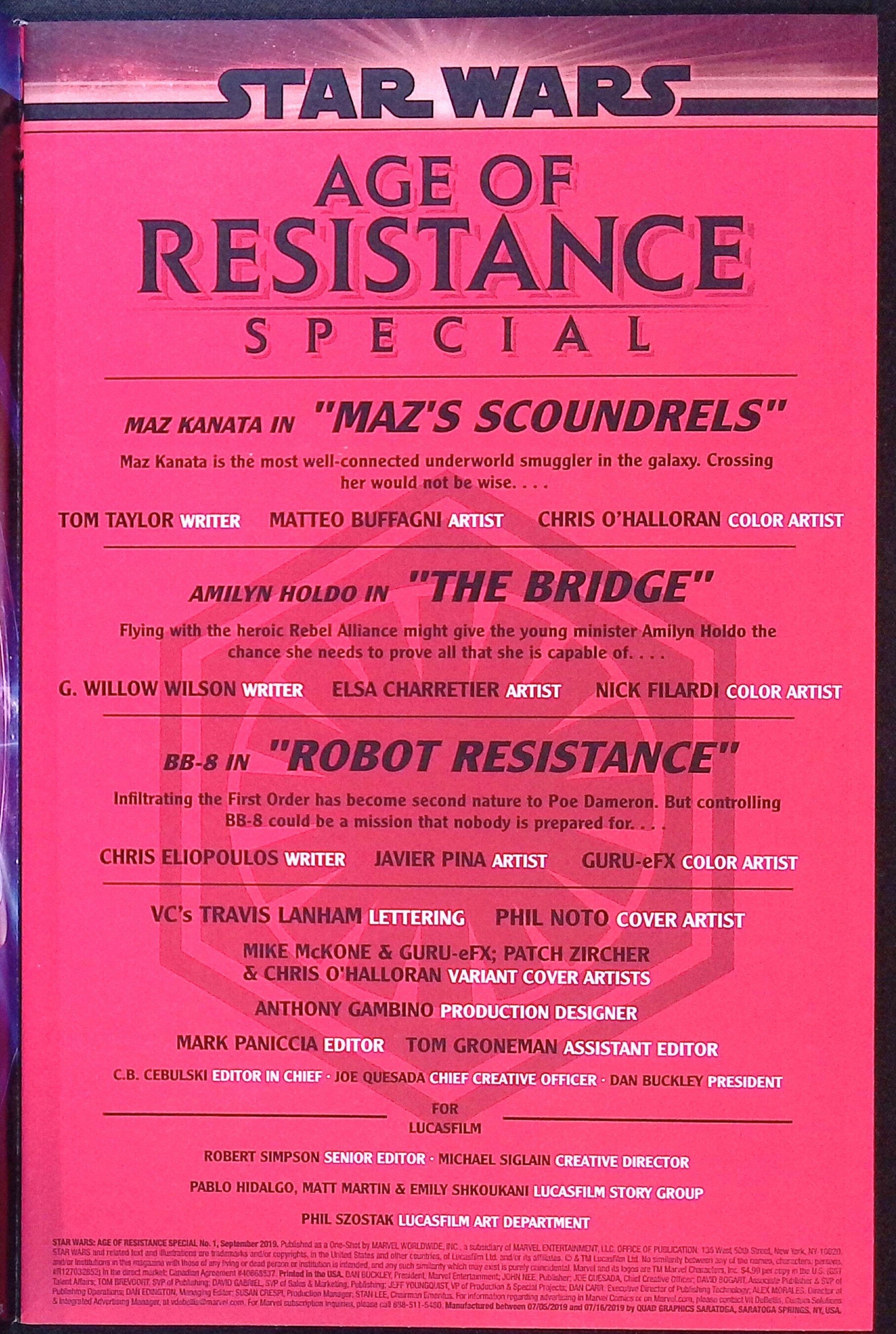 Star Wars: Age of Resistance Special # 1 2019 NM-