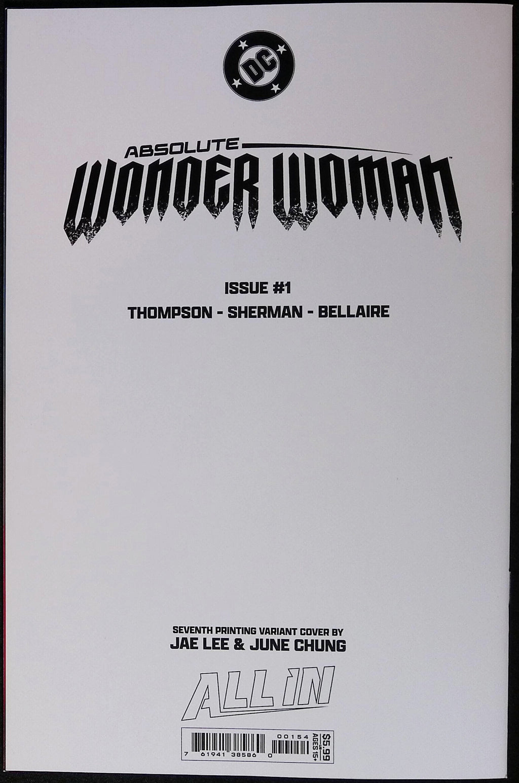 Absolute Wonder Woman # 1 Jae Lee Variant Seventh Printing BN
