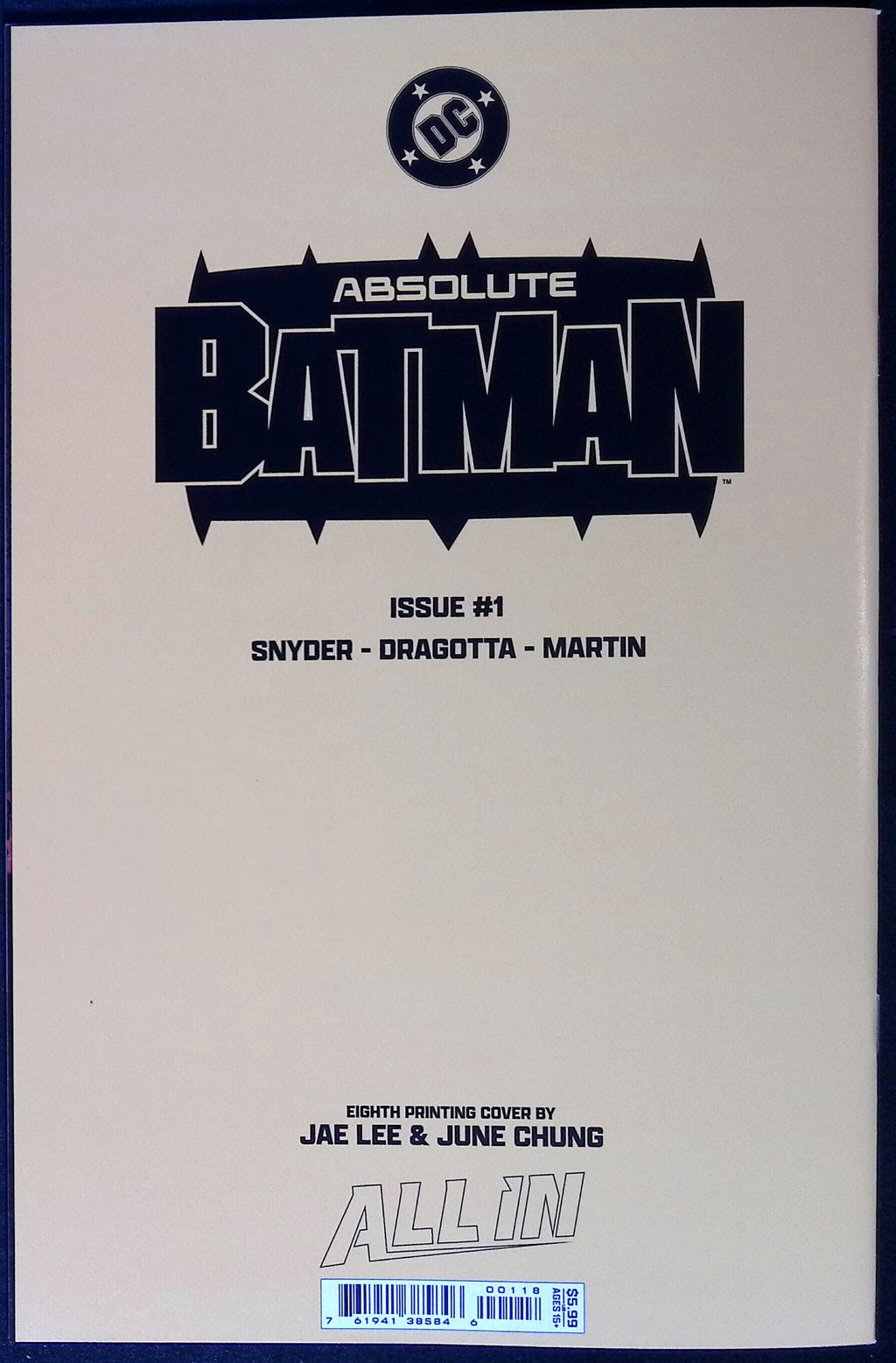 Absolute Batman # 1 Jae Lee Variant Eighth Printing 2025 BN