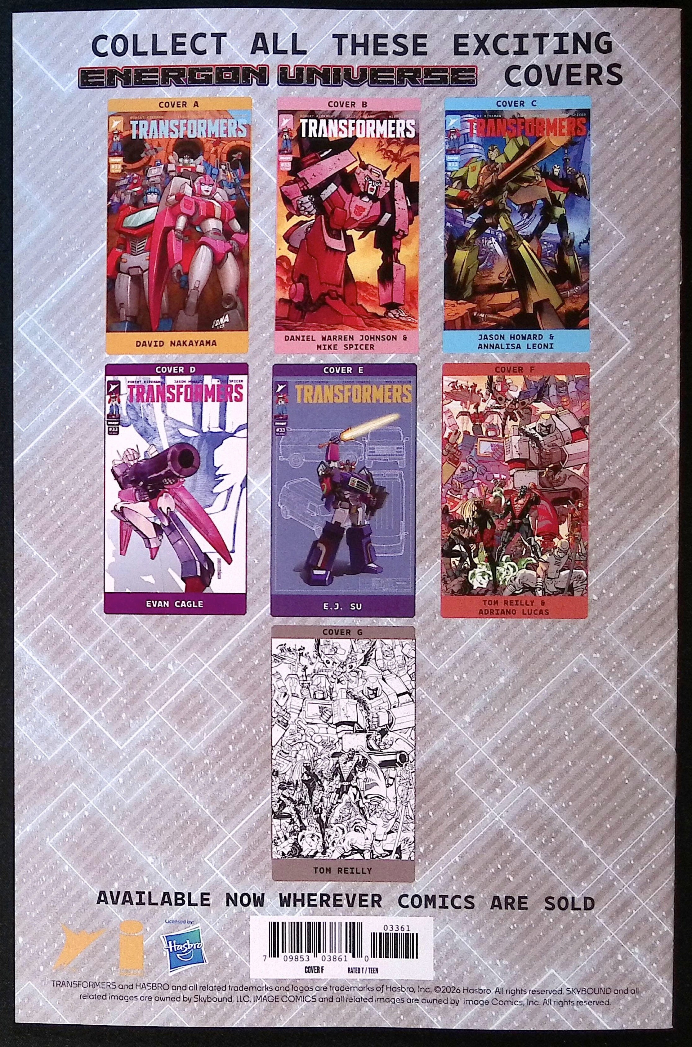 Transformers # 33 Cover F Reilly & Lucas Energon Universe 3rd Anniversary Variant 2026 BN