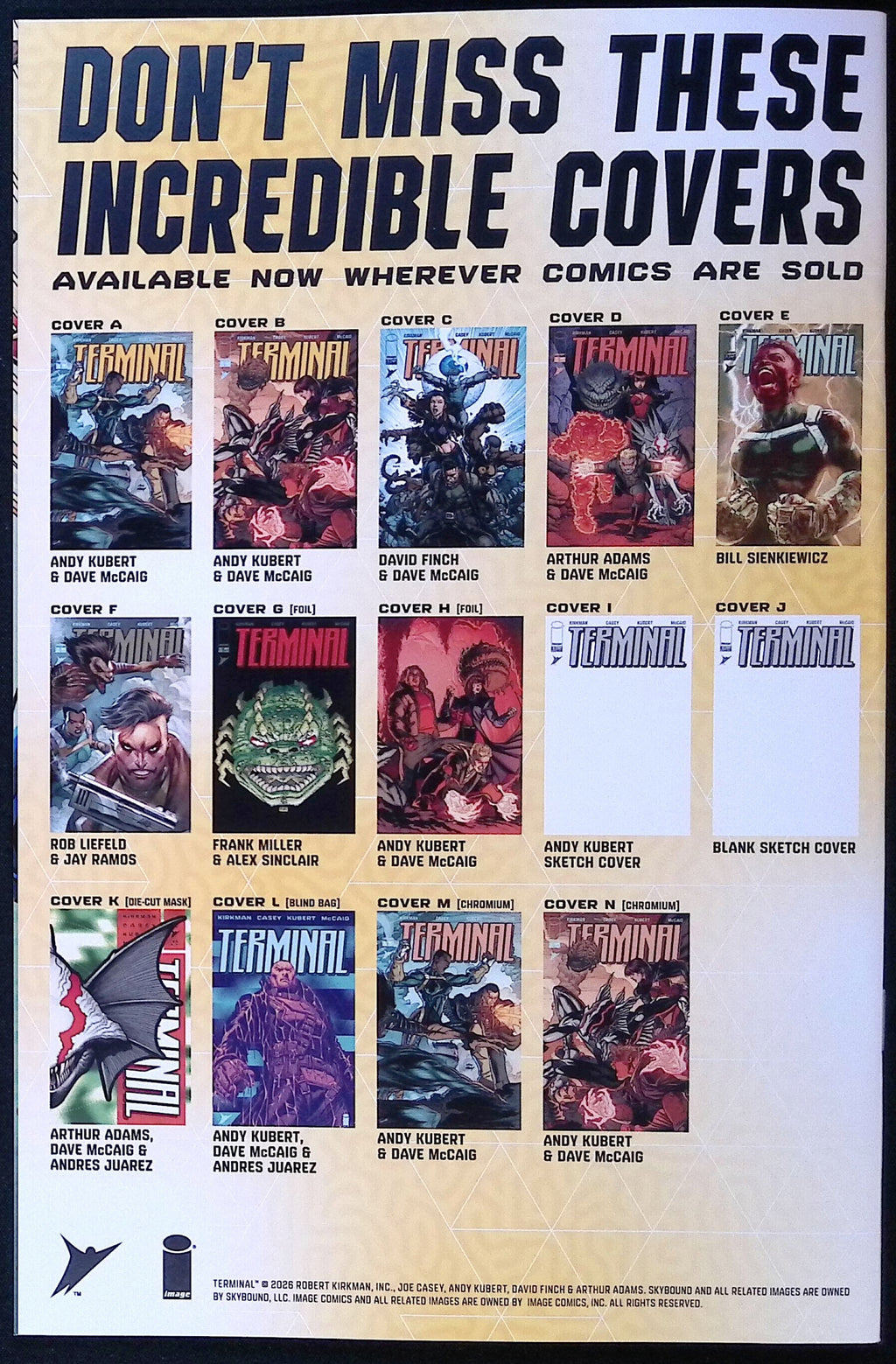 Terminal # 1 Cover E 1:25 Bill Sienkiewicz Incentive Variant First Printing 2026 BN